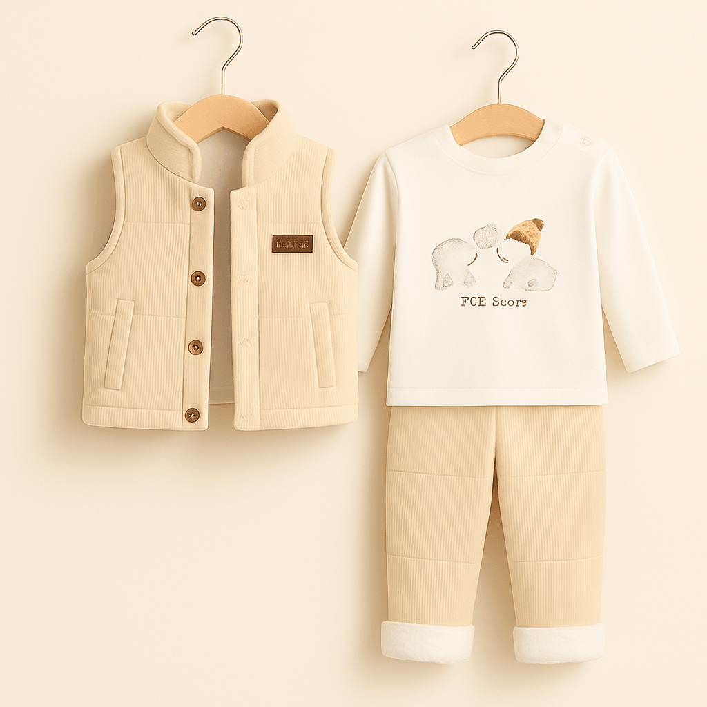%100 Pamuk 3’lü Kışlık Bebek Yelek Takımı