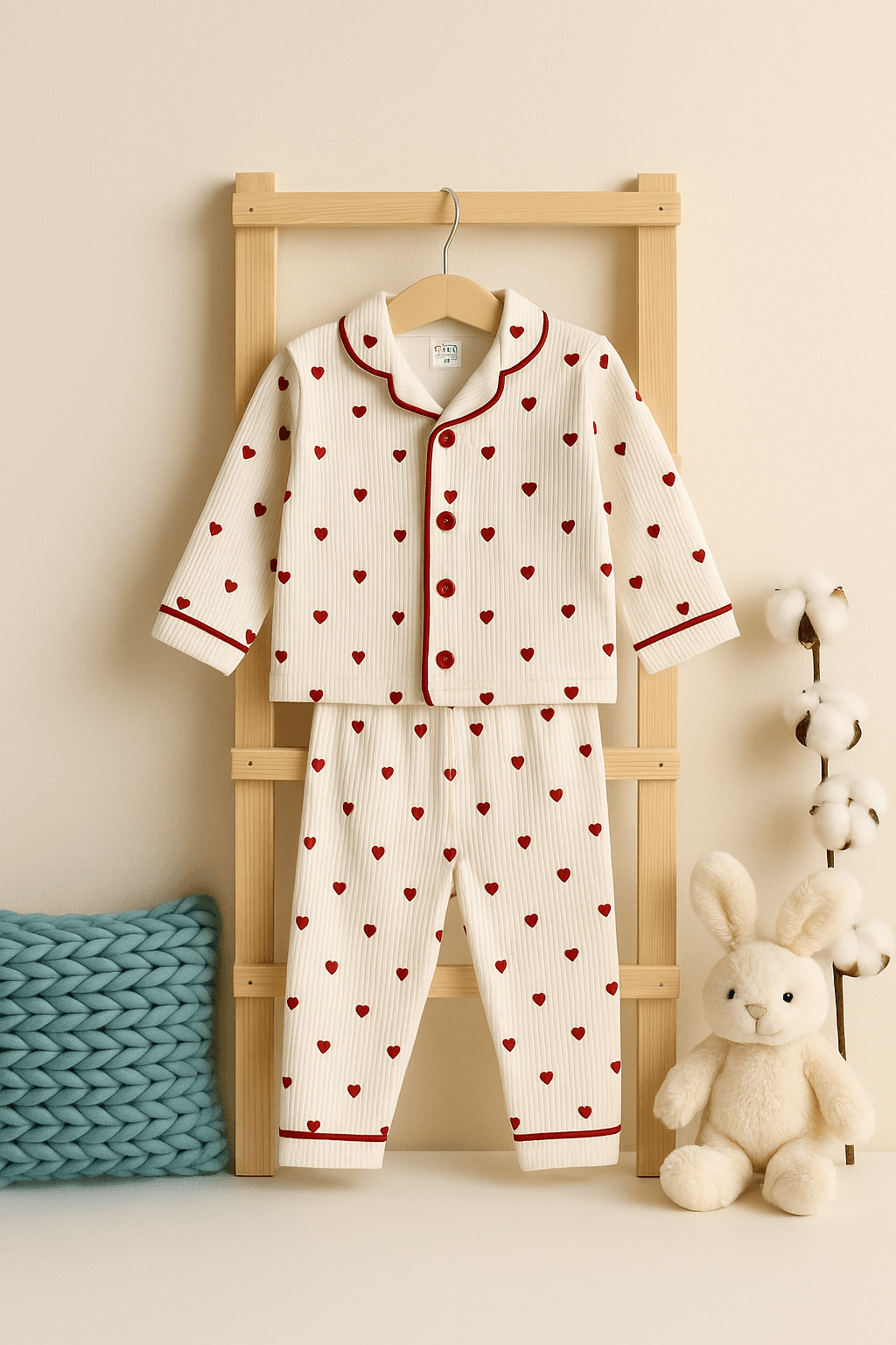 %100 Pamuk Kalp Desenli Bebek Pijama Takımı