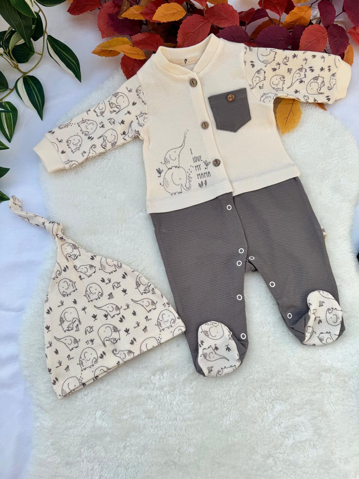 %100 Oranik Pamuk Şapkalı Bebek Tulum