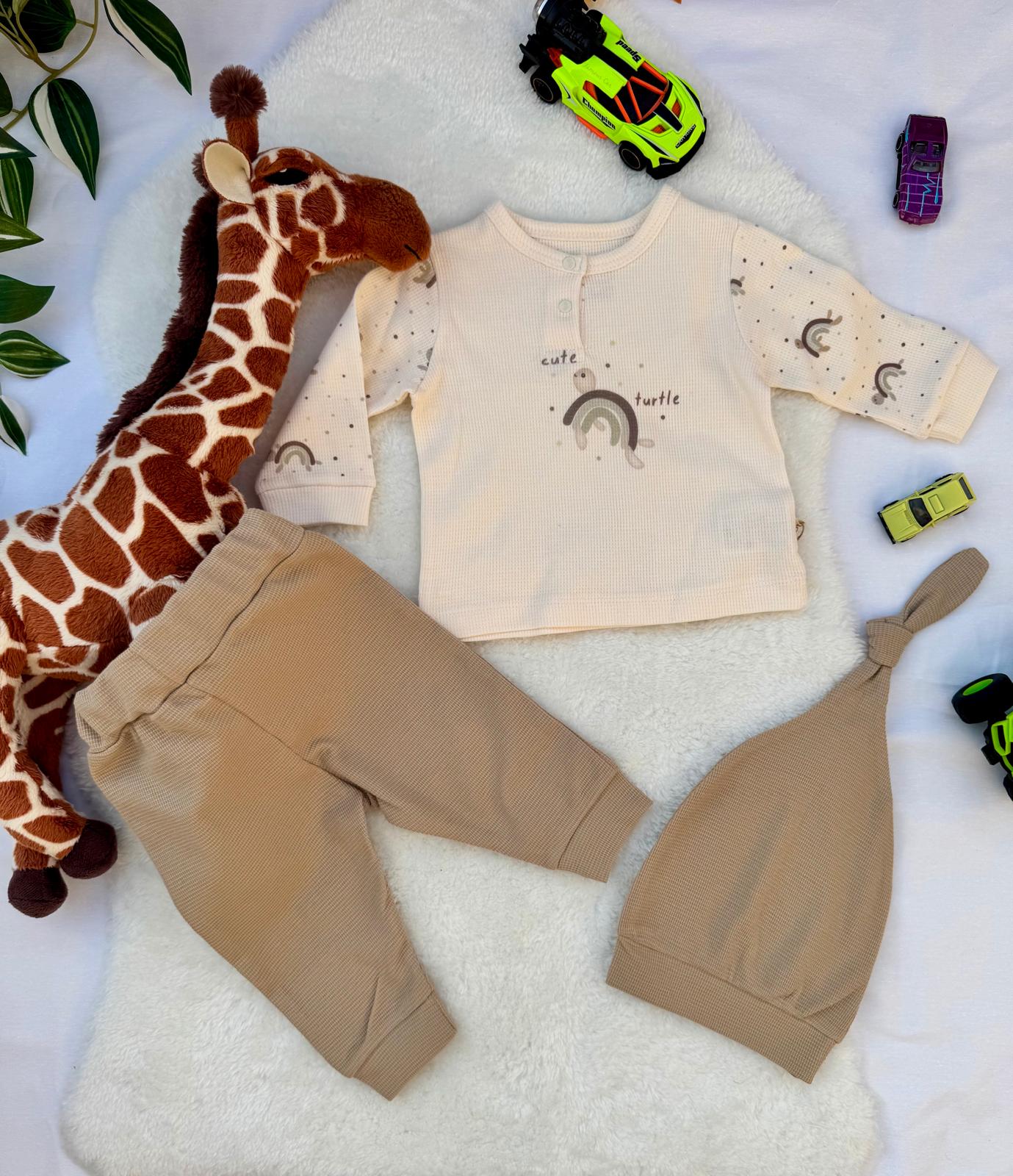 %100 Organik Pamuk 3’lü Bebek Takımı - Gökkuşağı Haki