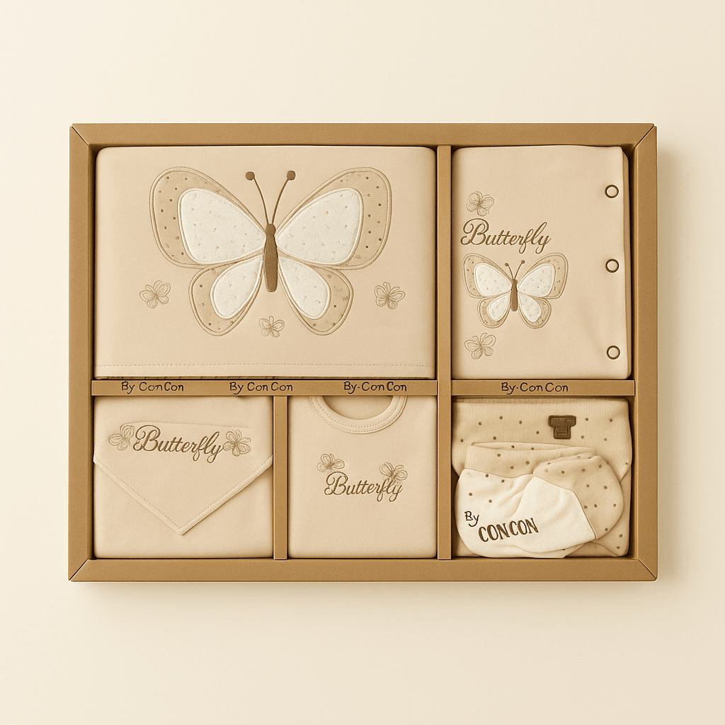 %100 Pamuk Kelebek Desenli 10’lu Hastane Çıkışı Seti