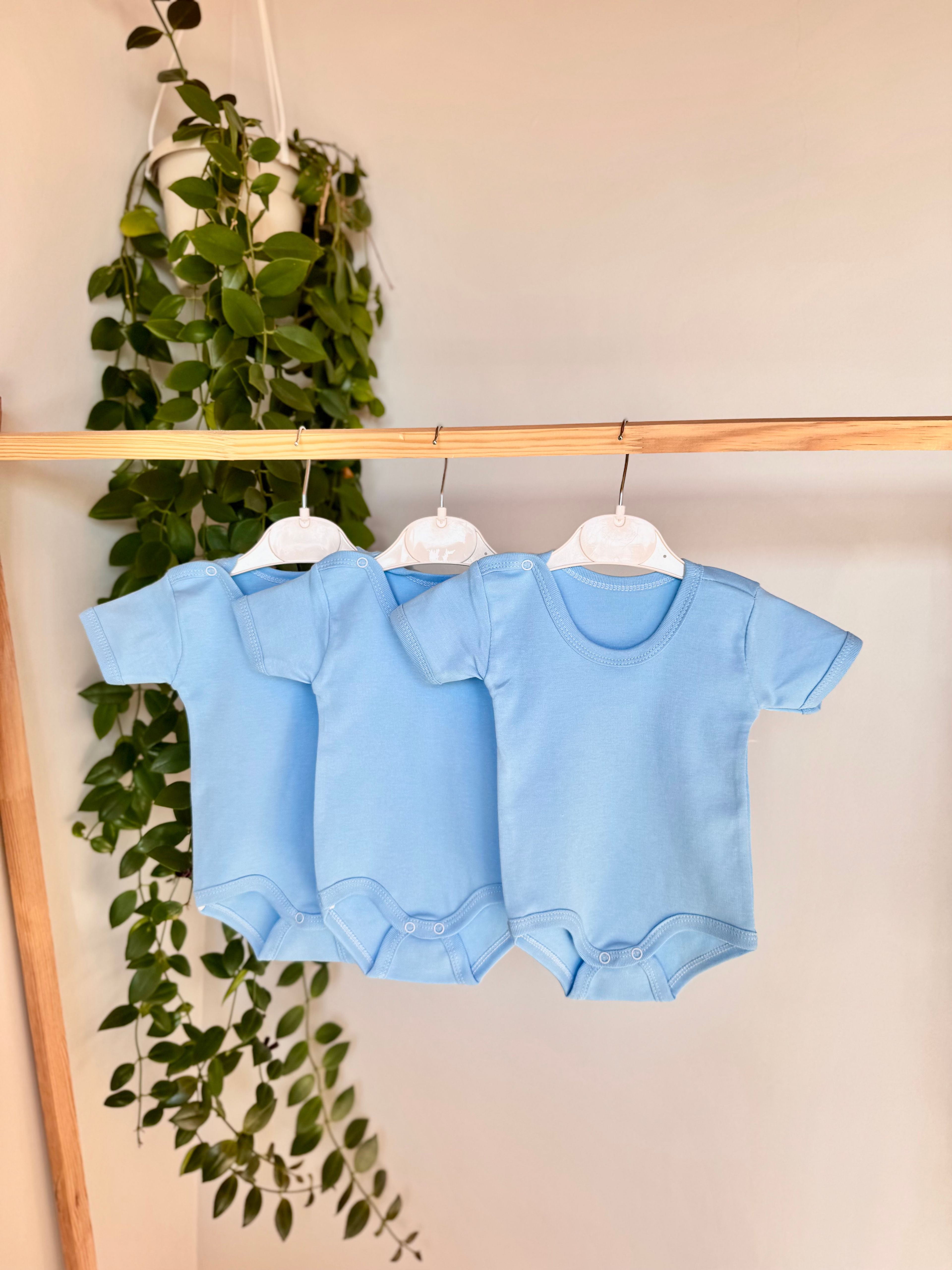 %100 Pamuk 3’lü Kısa Kollu Unisex Bebek Body Seti – Çıtçıtlı, Yazlık, Beyaz / Mavi / Pembe - Mavi