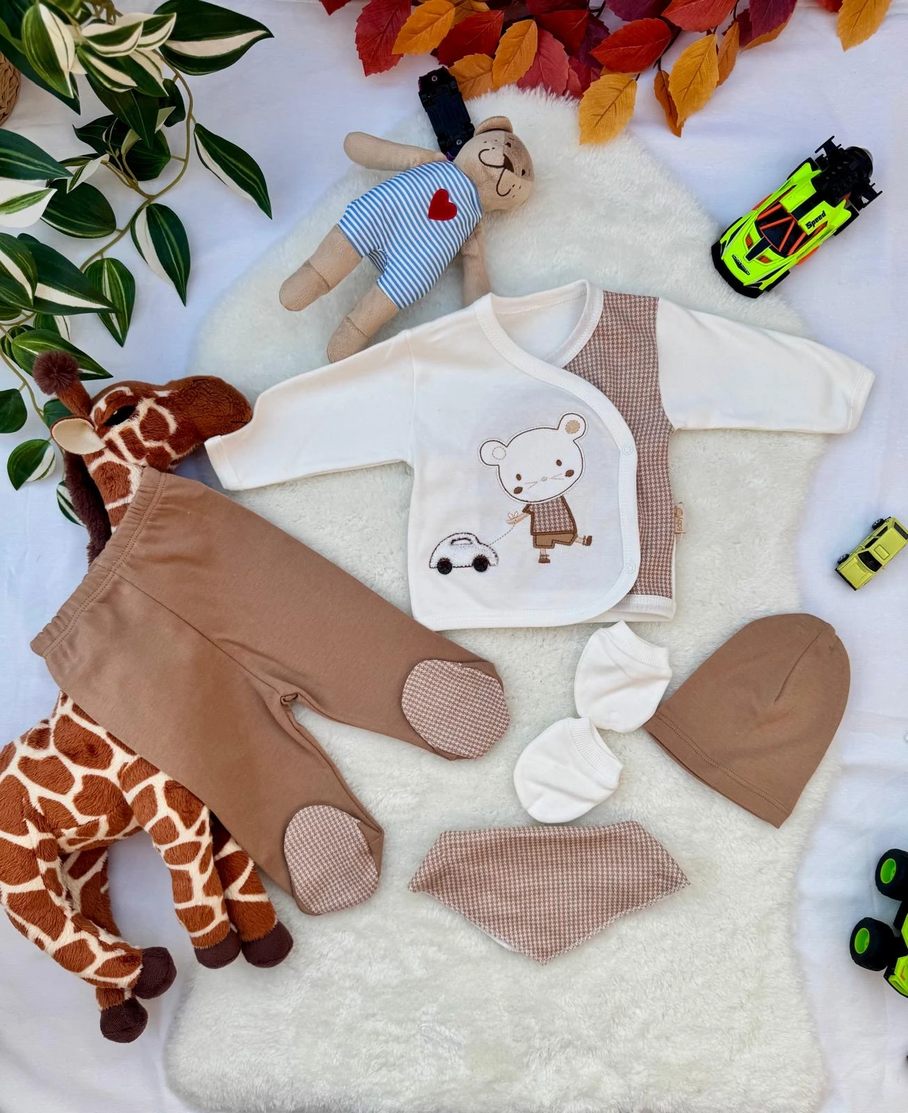 5’li Erkek Bebek Hastane Çıkış Seti - Kahverengi