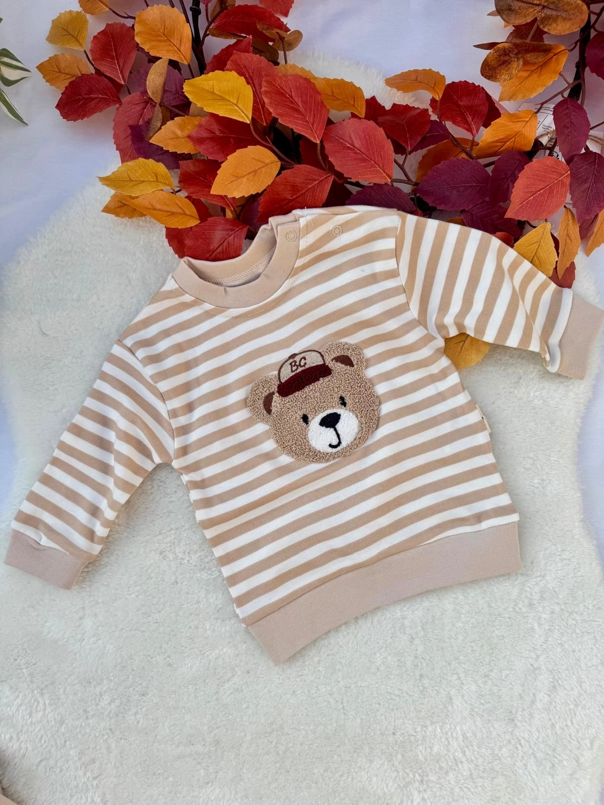 2’li Bebek Eşofman Takımı – Çizgili Ayıcık Nakışlı