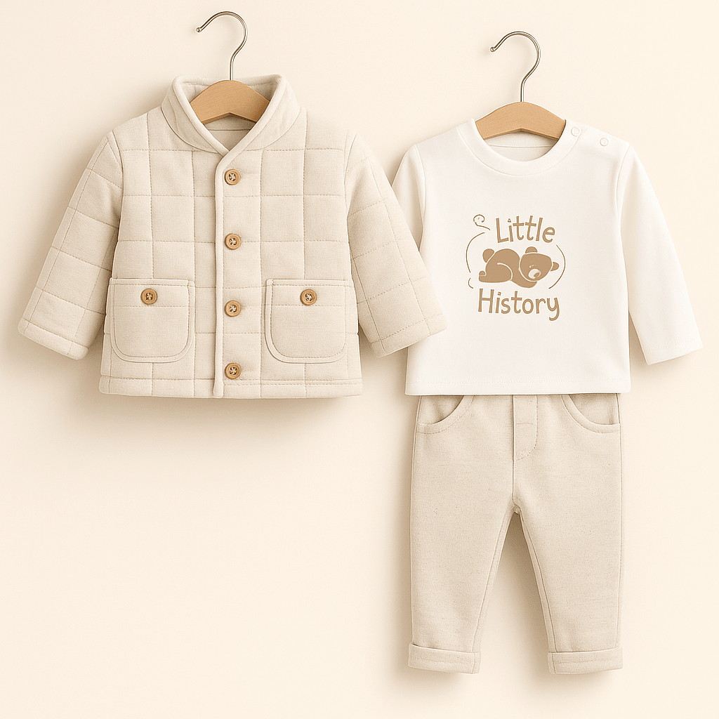 %100 Pamuk Bebek 3’lü Kışlık Takım - Krem