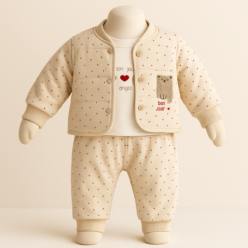 %100 Pamuk 3’lü Kışlık Kız Bebek Takımı