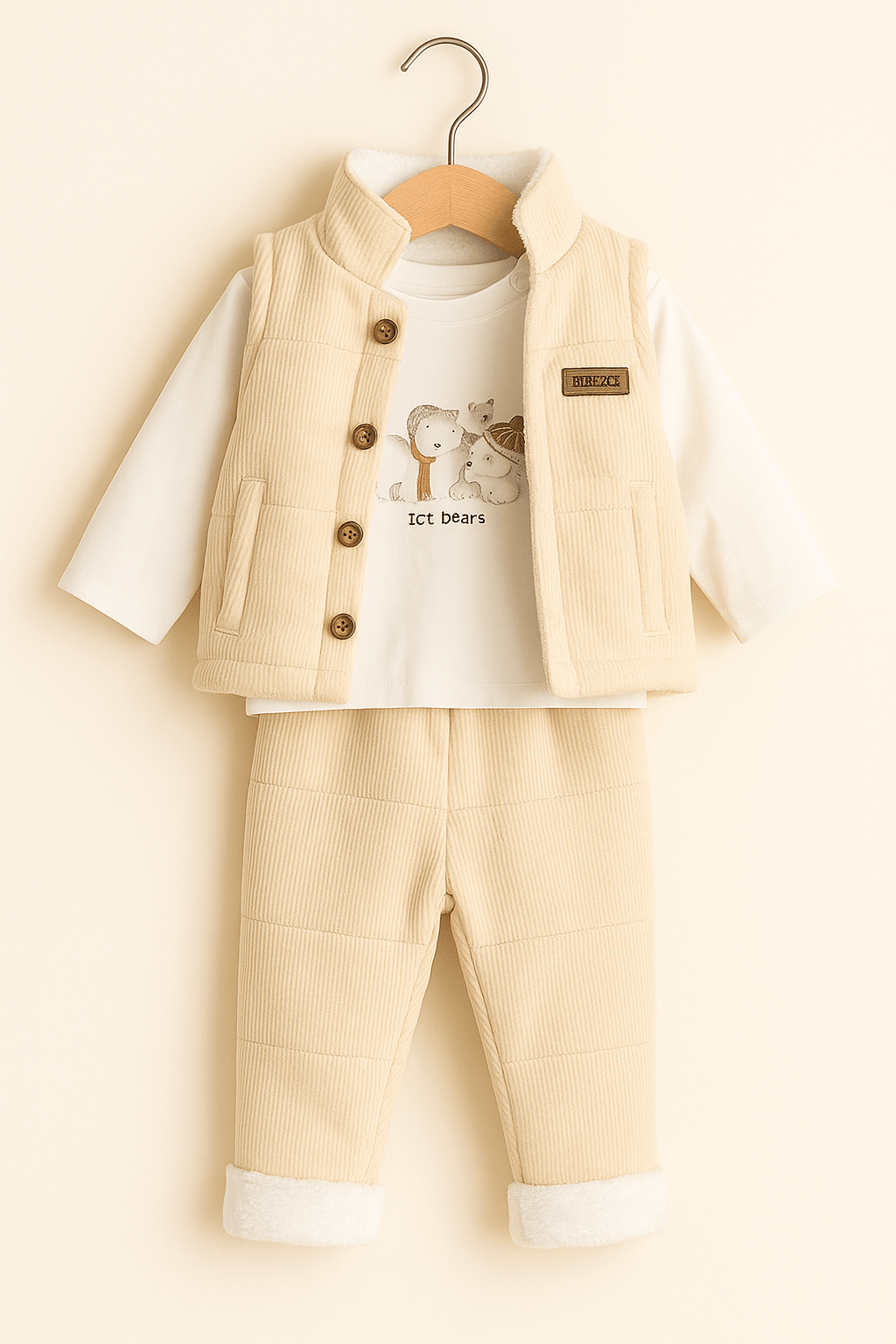 %100 Pamuk 3’lü Kışlık Bebek Yelek Takımı