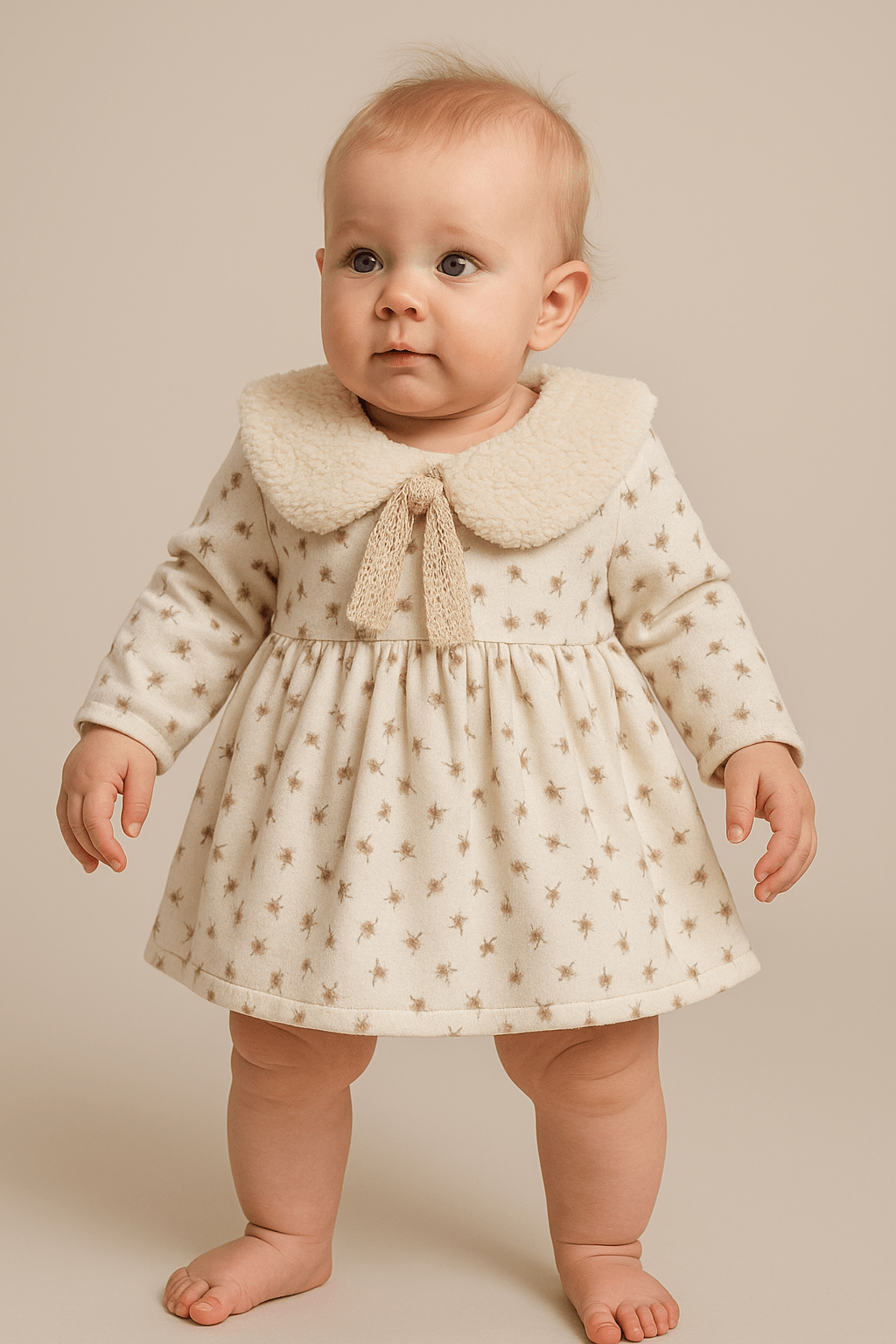 Kız Bebek Elbisesi – Çıkarılabilir Kürklü Yaka