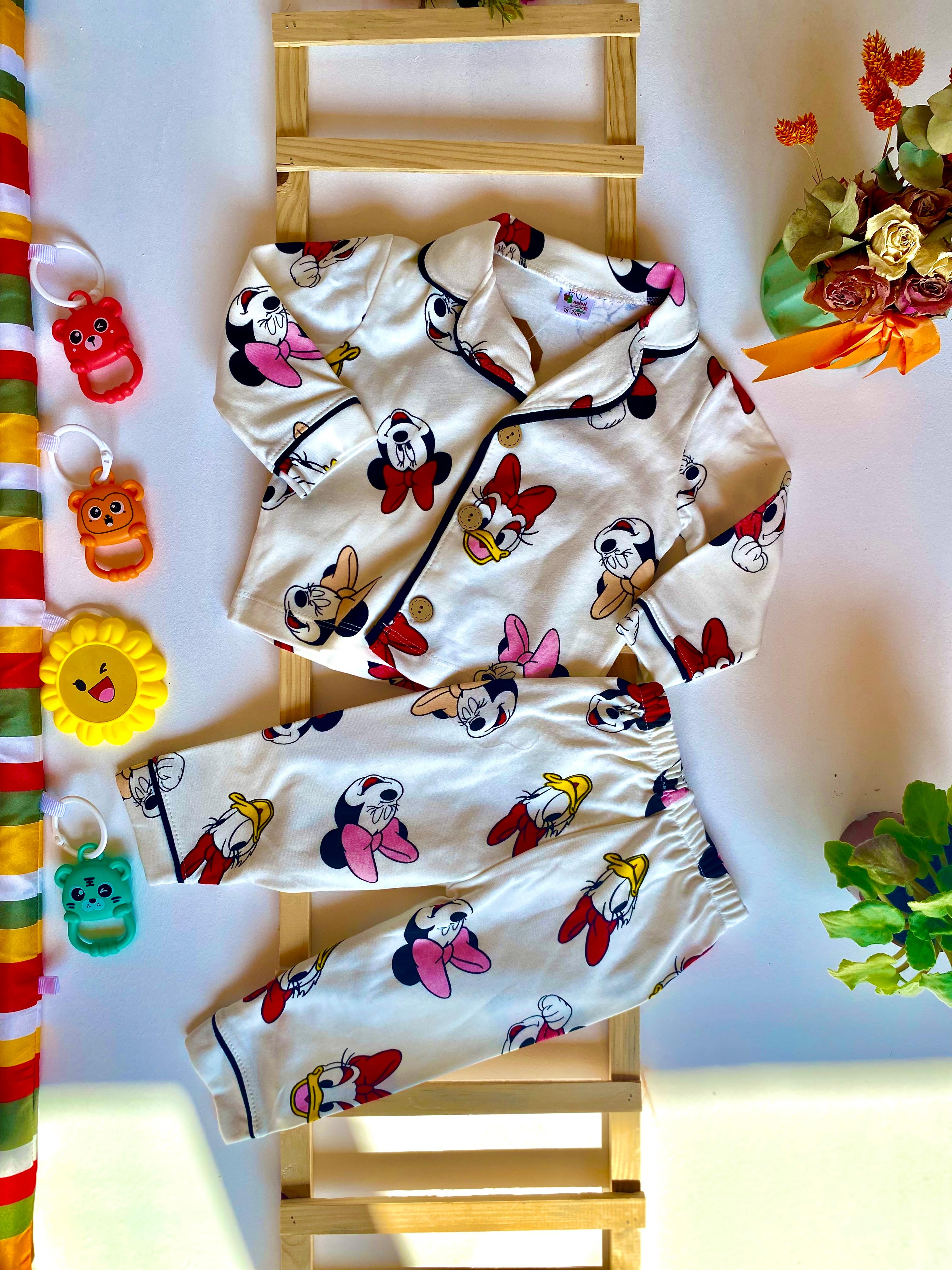 %100 Pamuk Lisanslı Baskılı Bebek Pijama Takımı - Beyaz