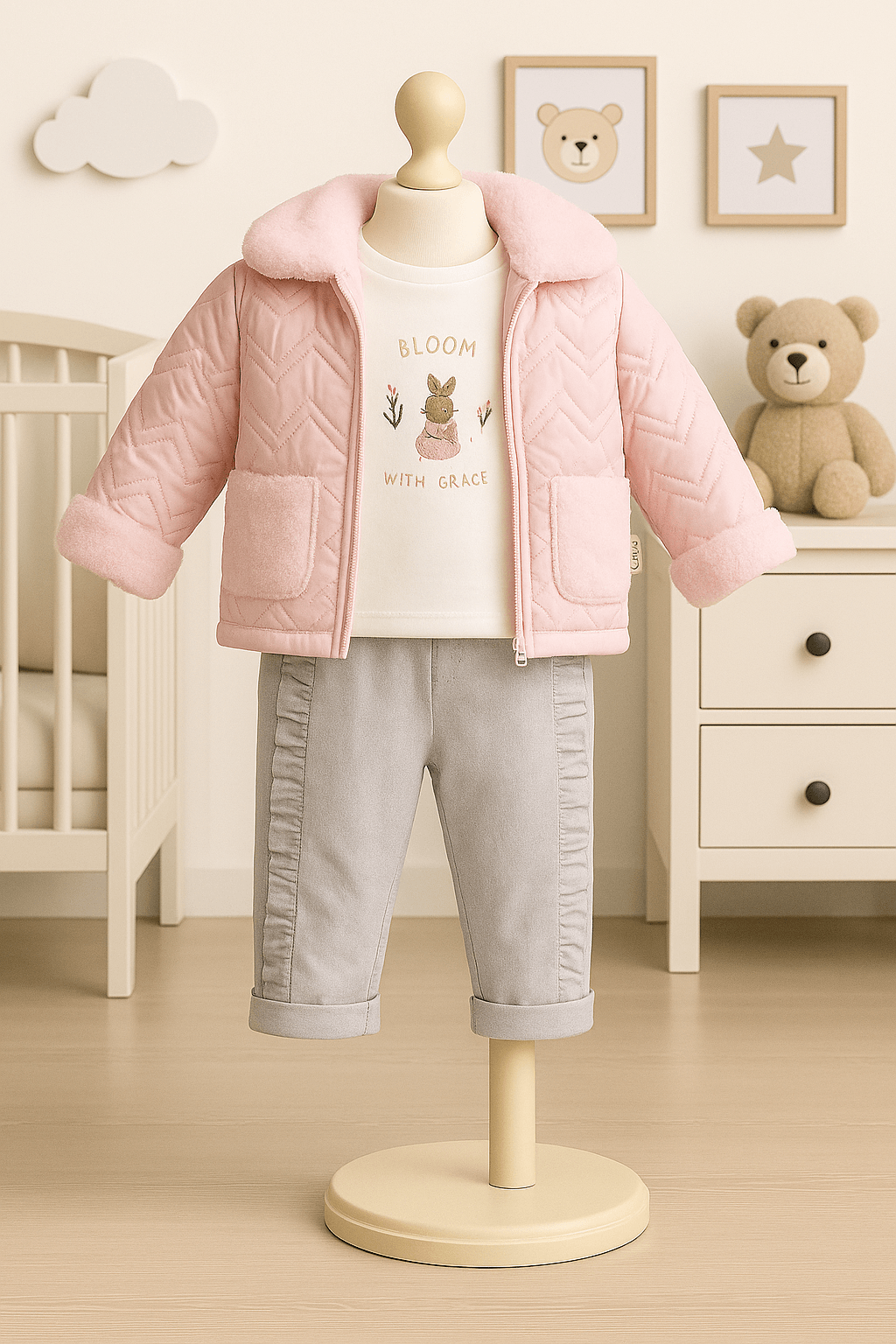 %100 Pamuk Bebek 3’lü Kışlık Takım - Pembe