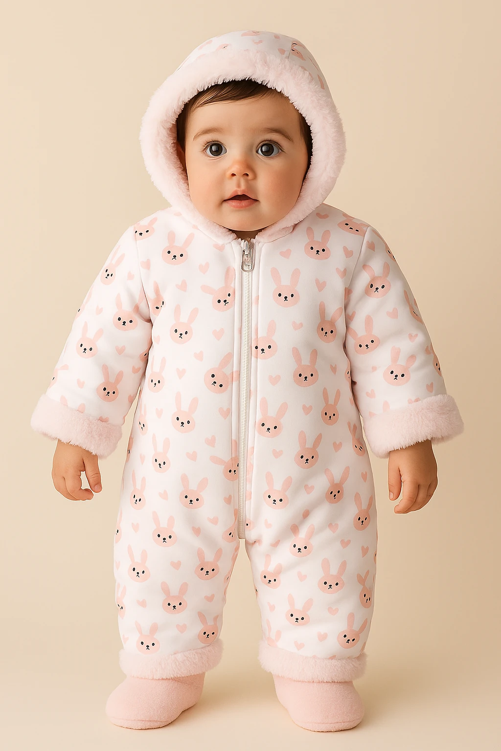 Peluş Bebek Tulum – Kapüşonlu - Pembe