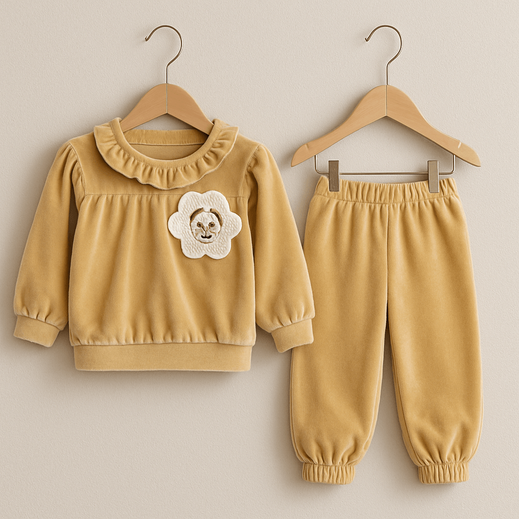 %100 Pamuk Kadife 2’li Kız Bebek Takımı - Sarı