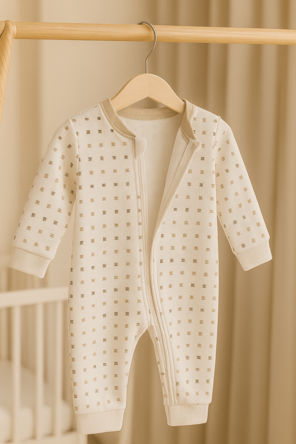 %100 Pamuk Fermuarlı Tulum - Beyaz Kare