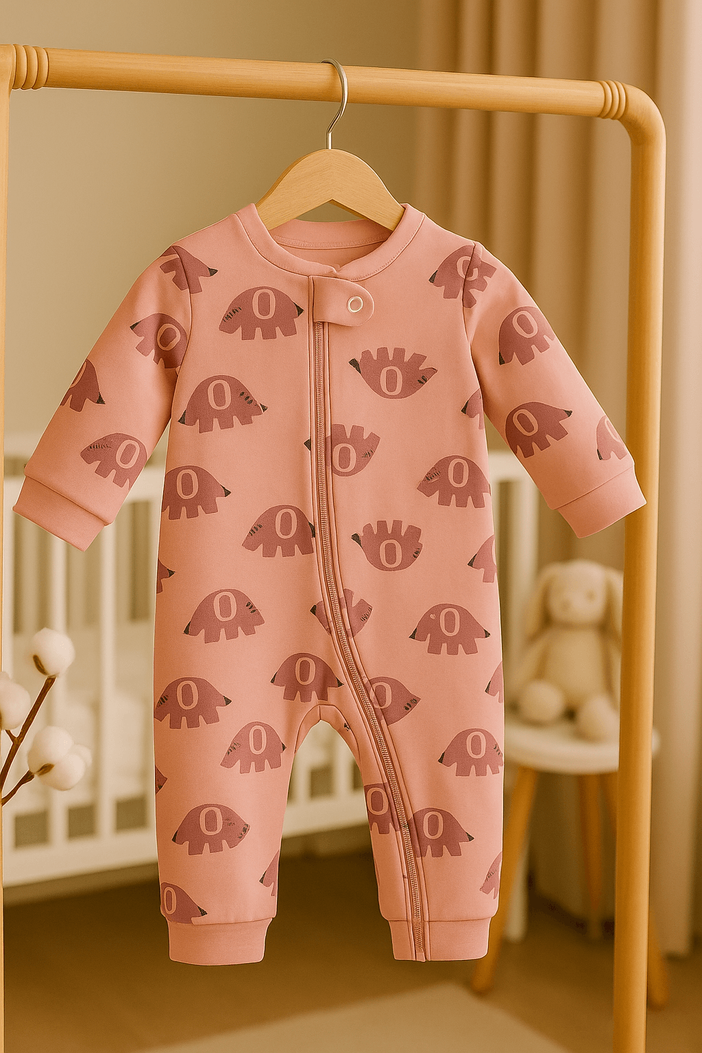 %100 Pamuk Fermuarlı Tulum - Pembe