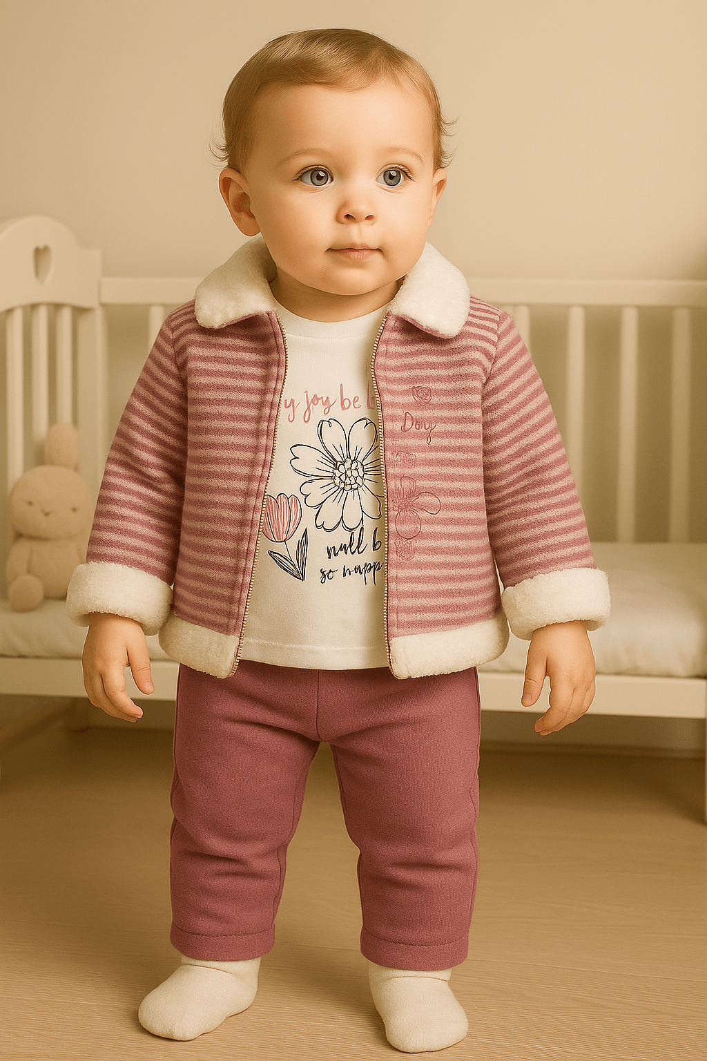 %100 Pamuk 3’lü Kışlık Kız Bebek Takımı