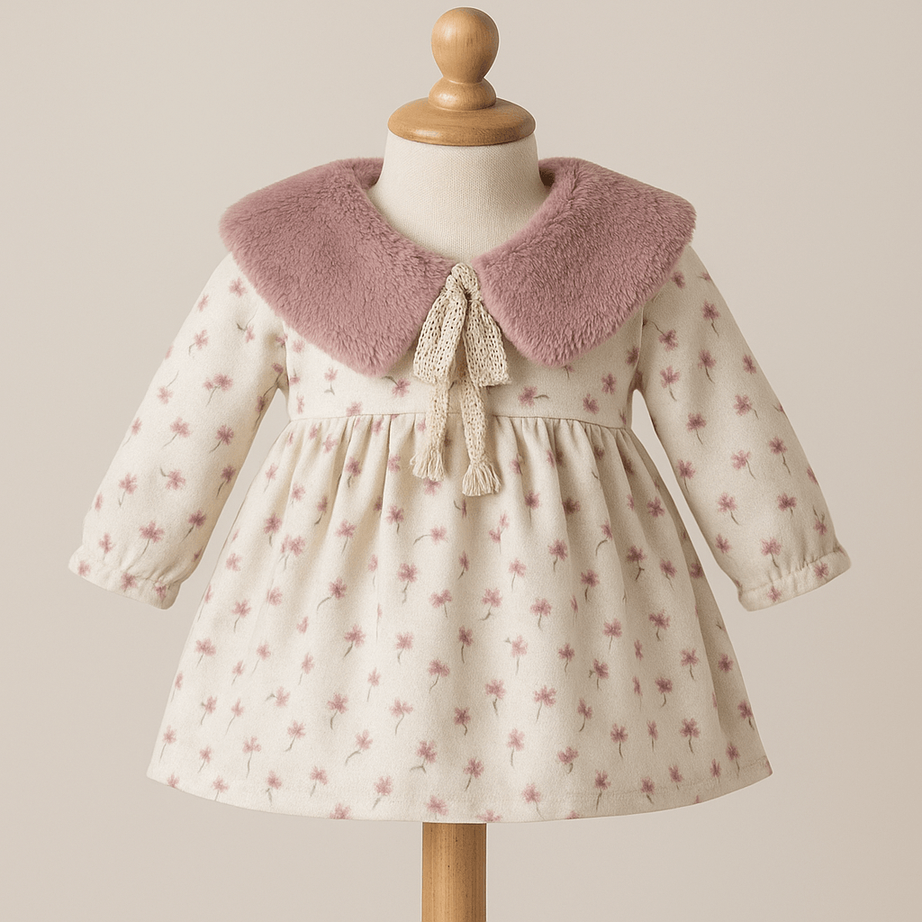 Kız Bebek Elbisesi – Çıkarılabilir Kürklü Yaka - Mor