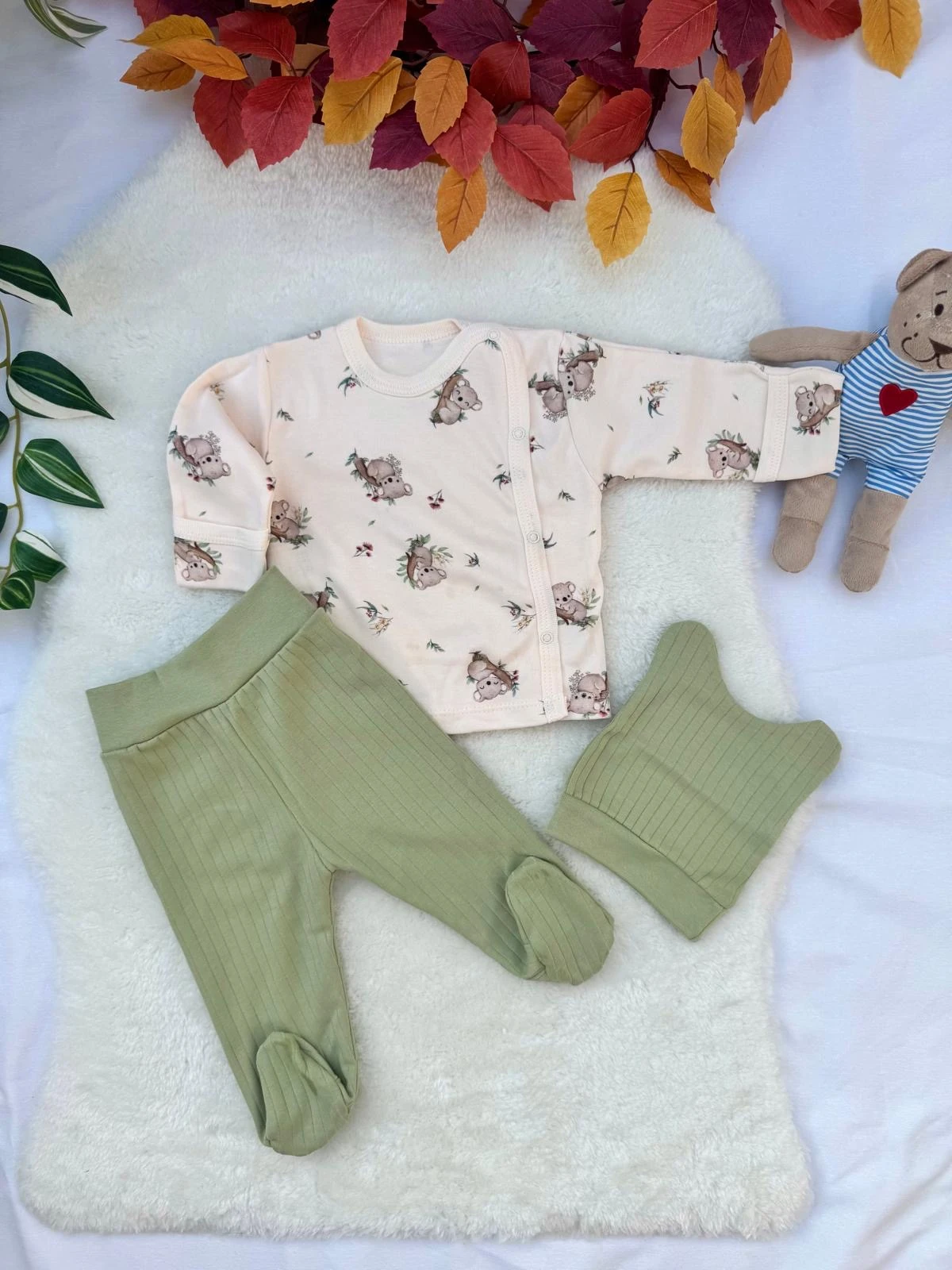 3’lü Bebek Hastane Çıkış Seti – Koala Desenli - Yeşil