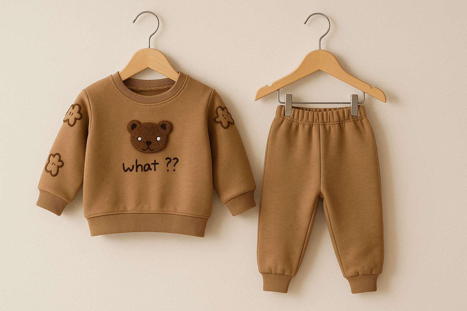 2’li Erkek Bebek Takımı - 3 İplik - Kahverengi