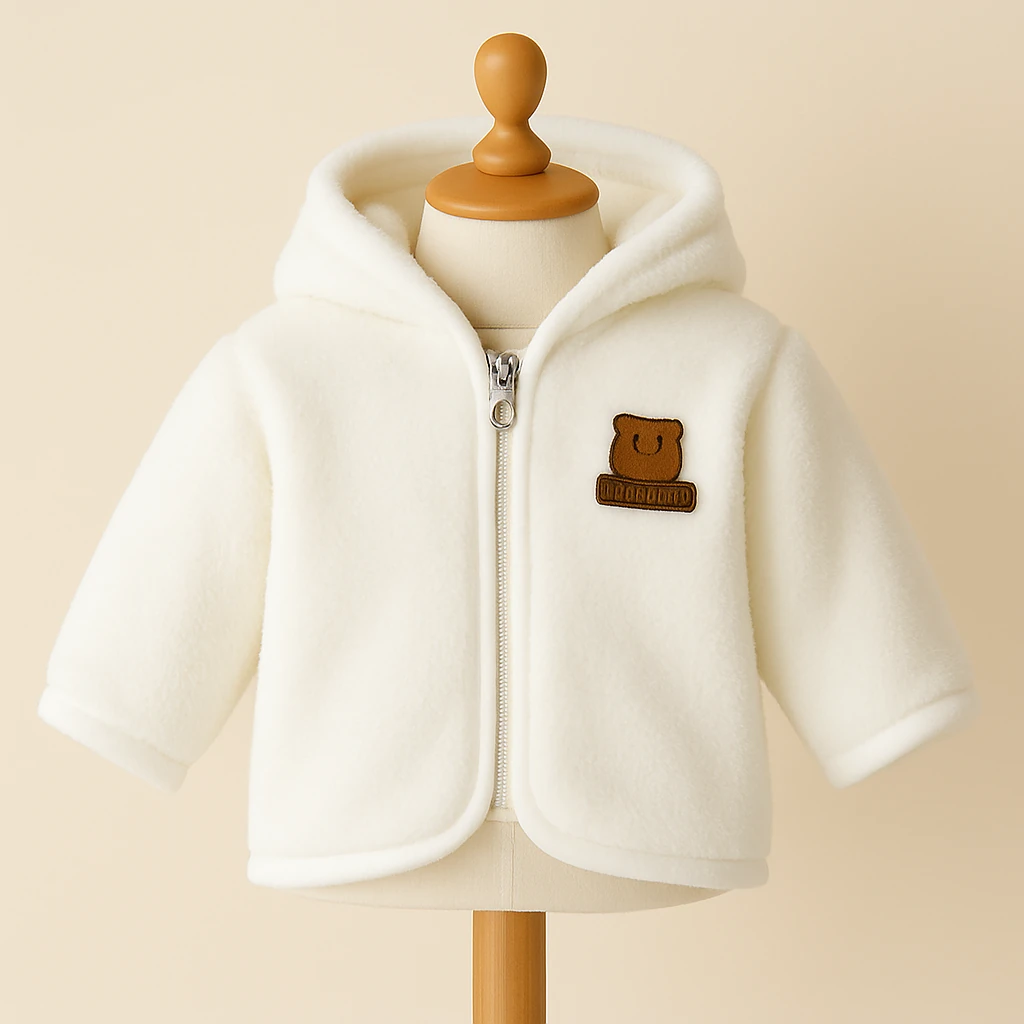 Peluş Kapüşonlu Polar Bebek Ceket - Pembe