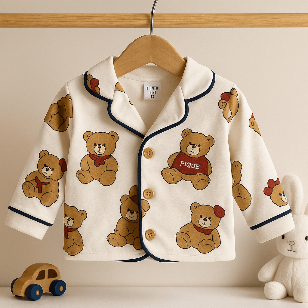%100 Pamuk Ayı Desenli Bebek Pijama Takımı