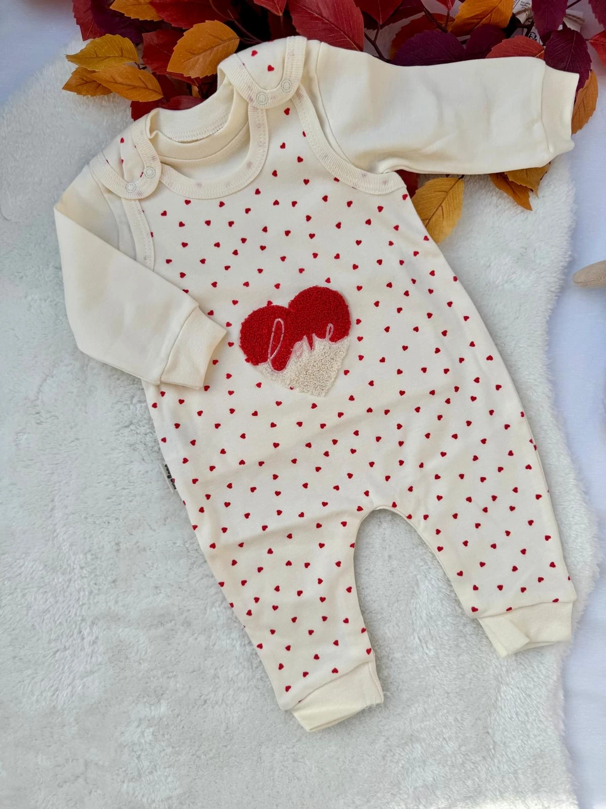 %100 Pamuk Badili Bebek Tulum - Kalp