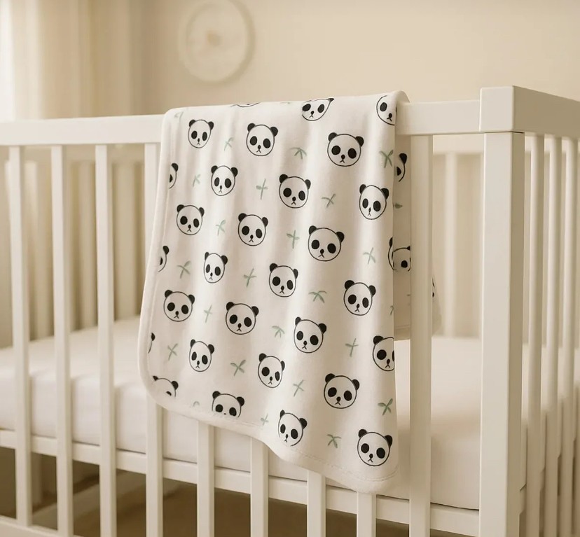 Çift Katlı %100 Organik Pamuk Bebek Battaniye - Panda