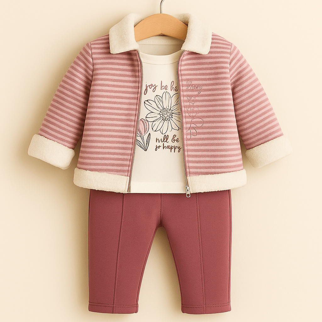 %100 Pamuk 3’lü Kışlık Kız Bebek Takımı