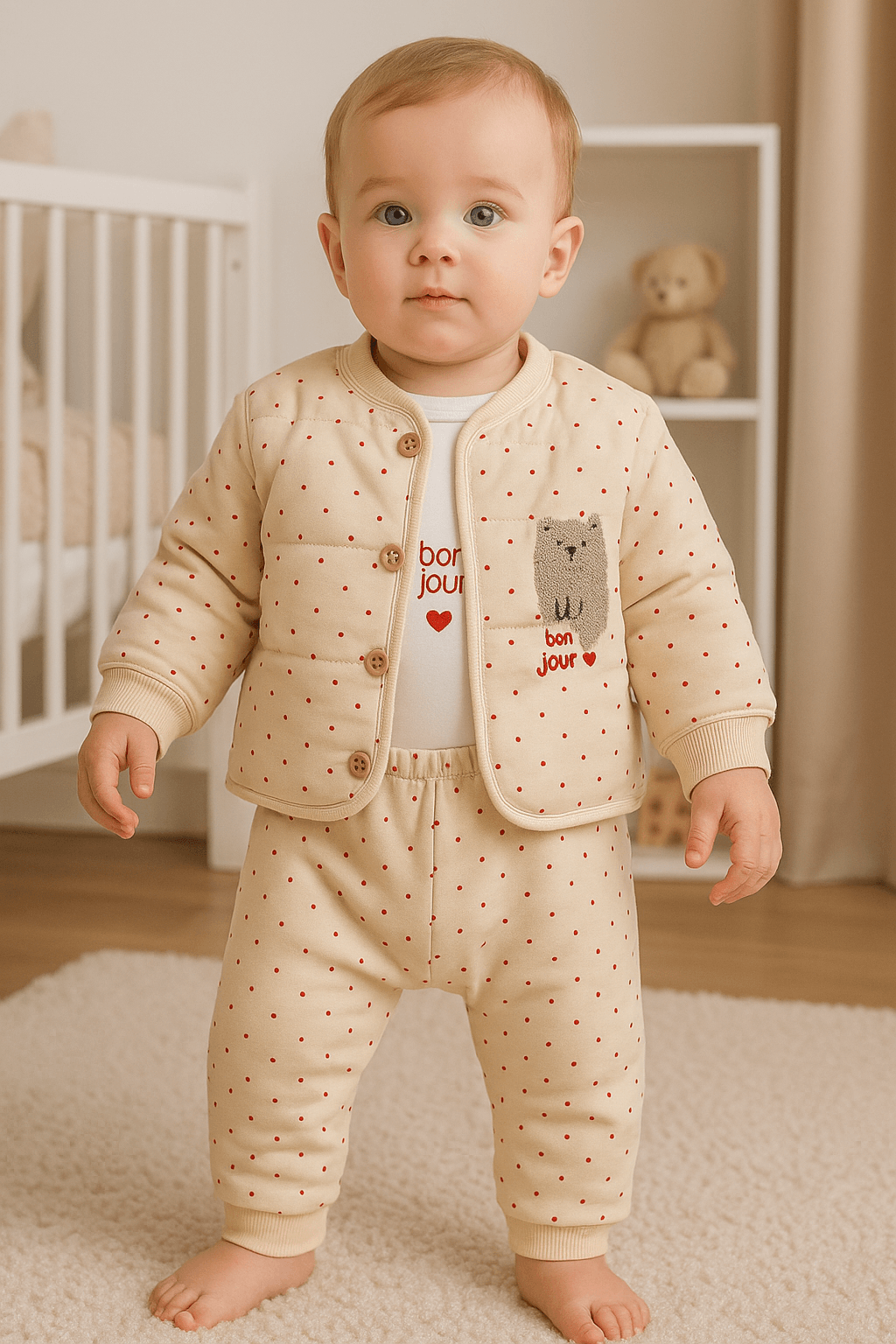 %100 Pamuk 3’lü Kışlık Kız Bebek Takımı