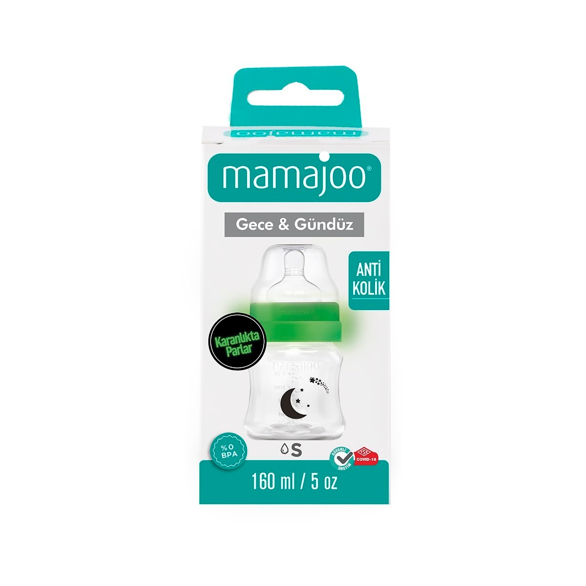 Mamajoo Gece & Gündüz Biberonu 160 ml & Anti-Kolik Biberon Emziği No:1 / S