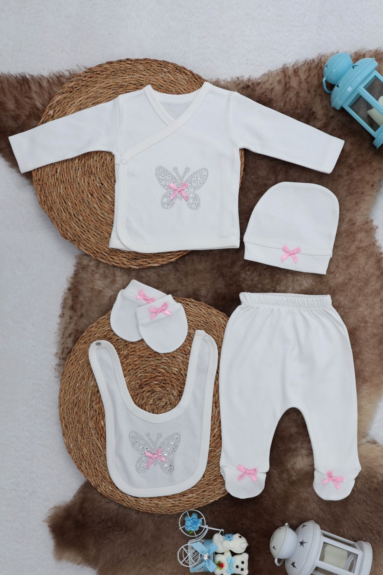 Sema Baby 5 Parça Hastane Çıkışı Zıbın Seti 0-3 Ay - Pink Butterfly 