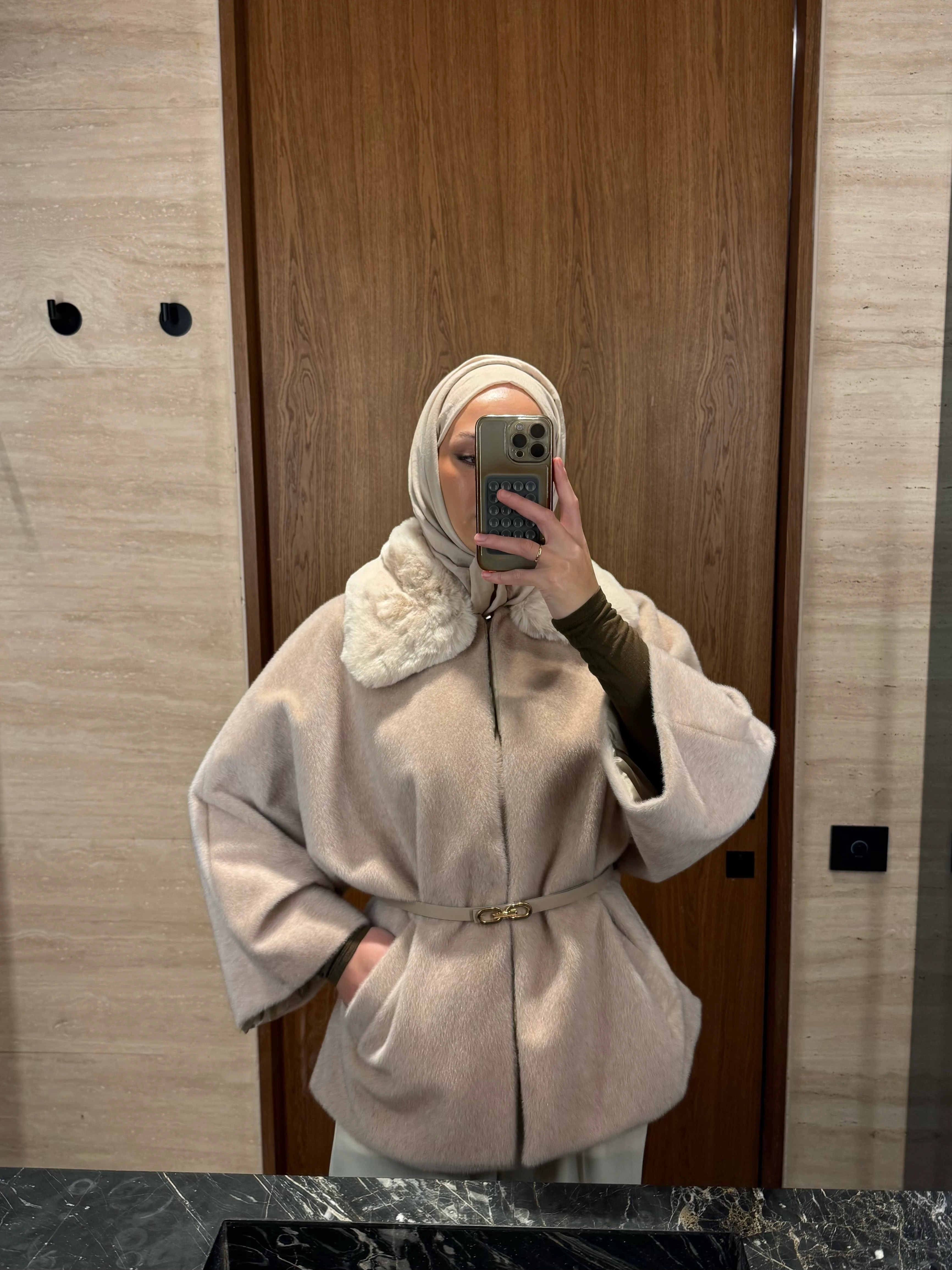 Hazel Kürklü Ceket - Krem