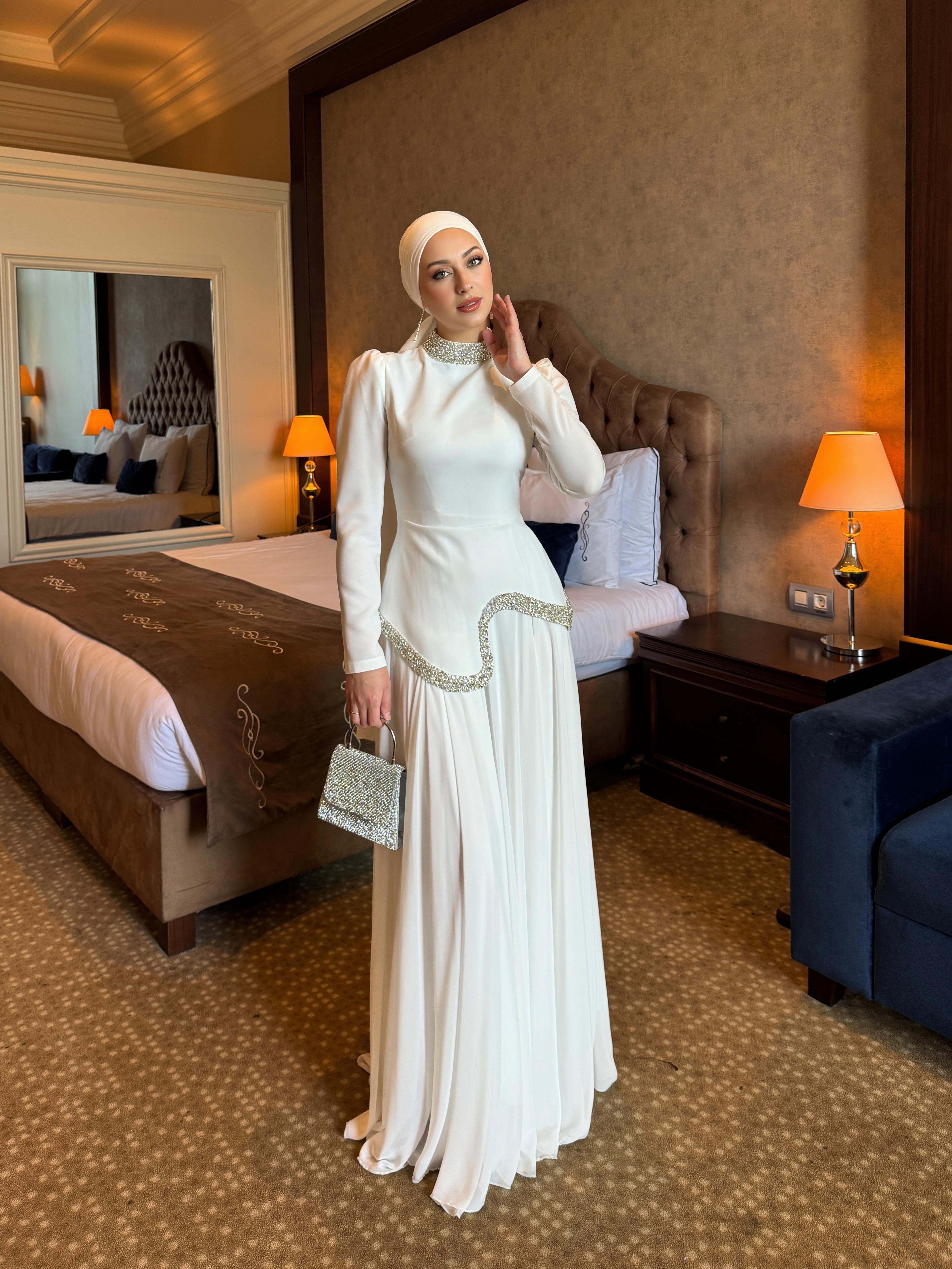 Caren Abiye Elbise - Beyaz
