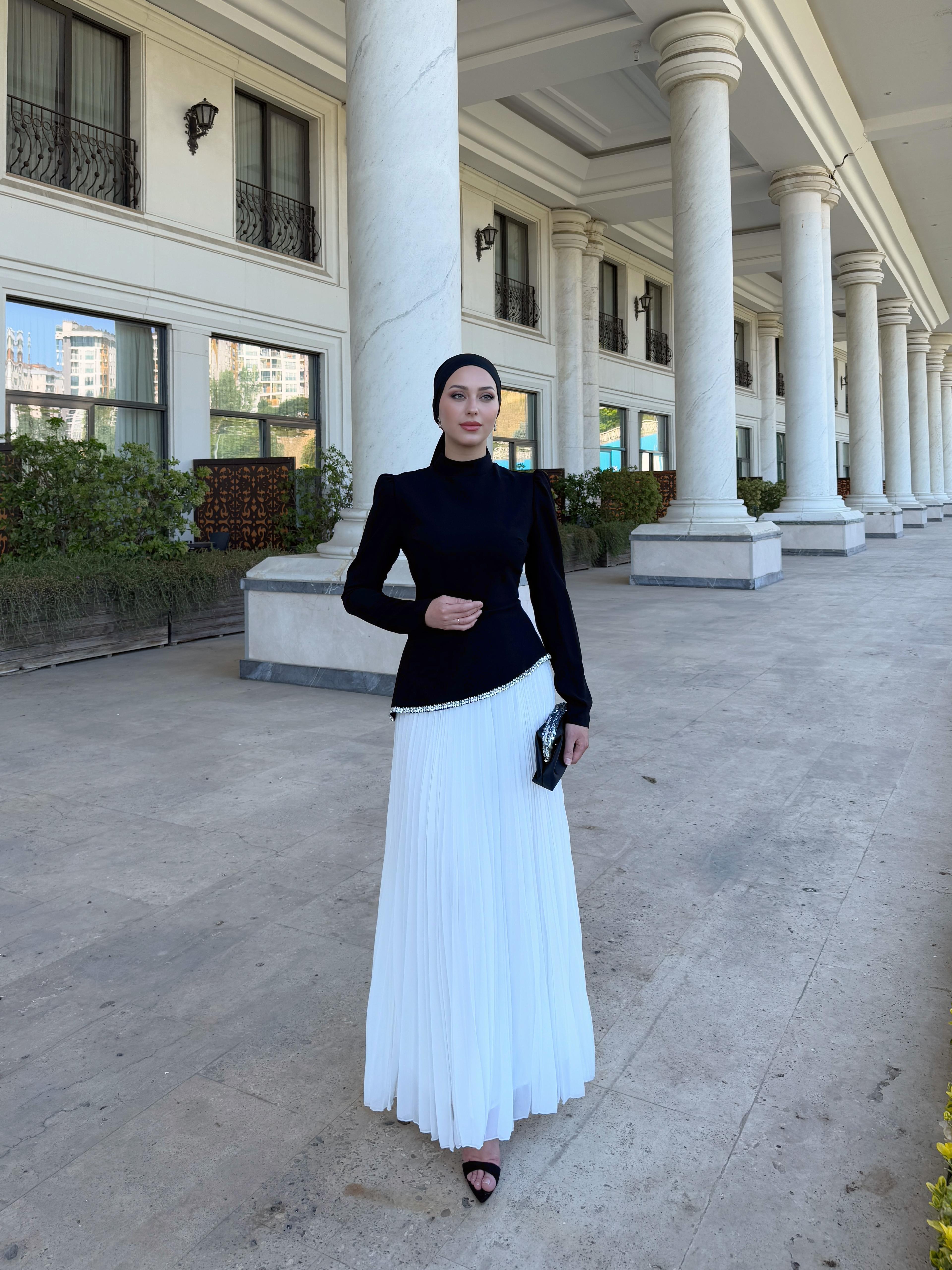 Almira Abiye Elbise - Siyah-Beyaz