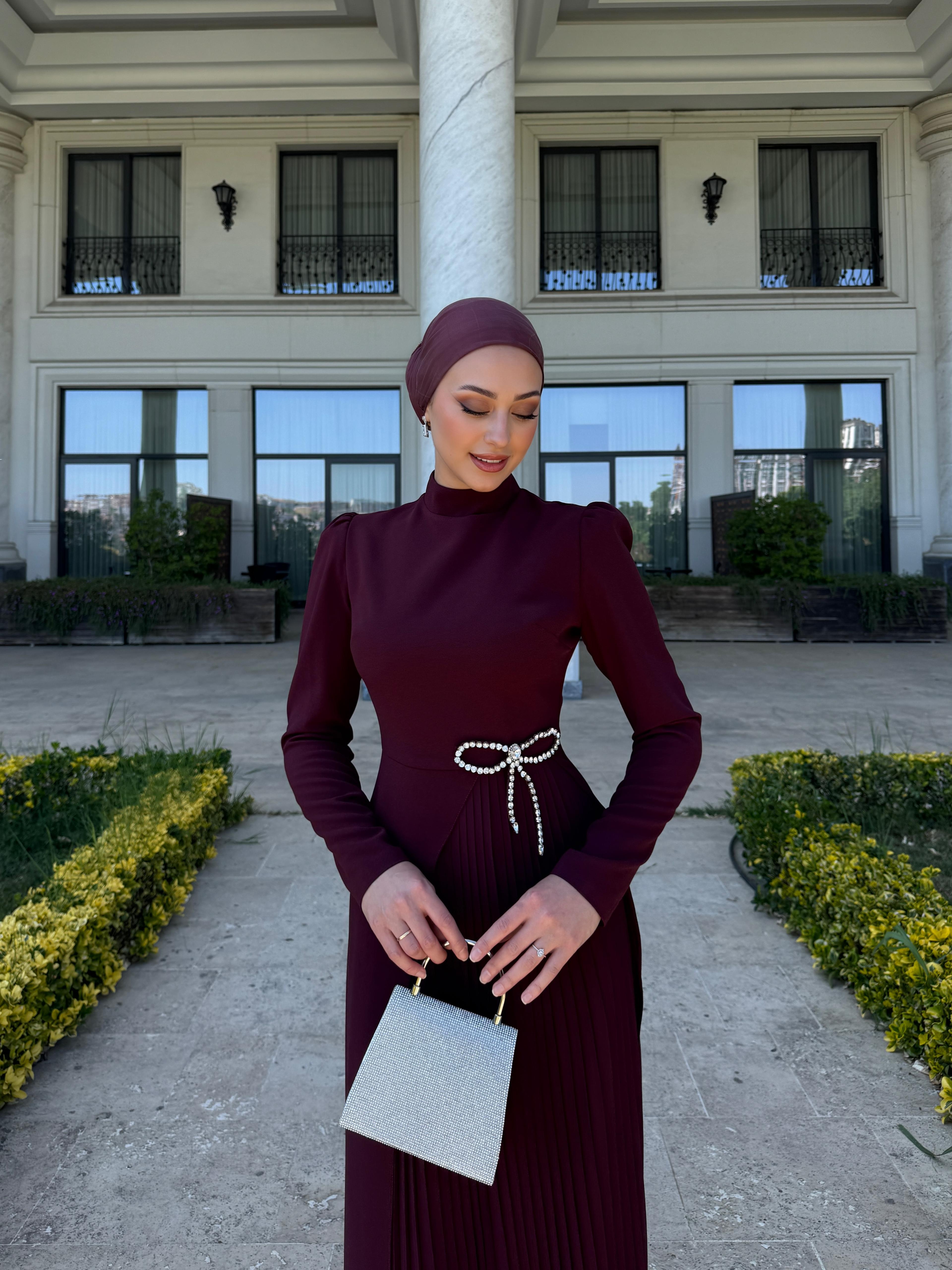 Noura Abiye Elbise - Bordo