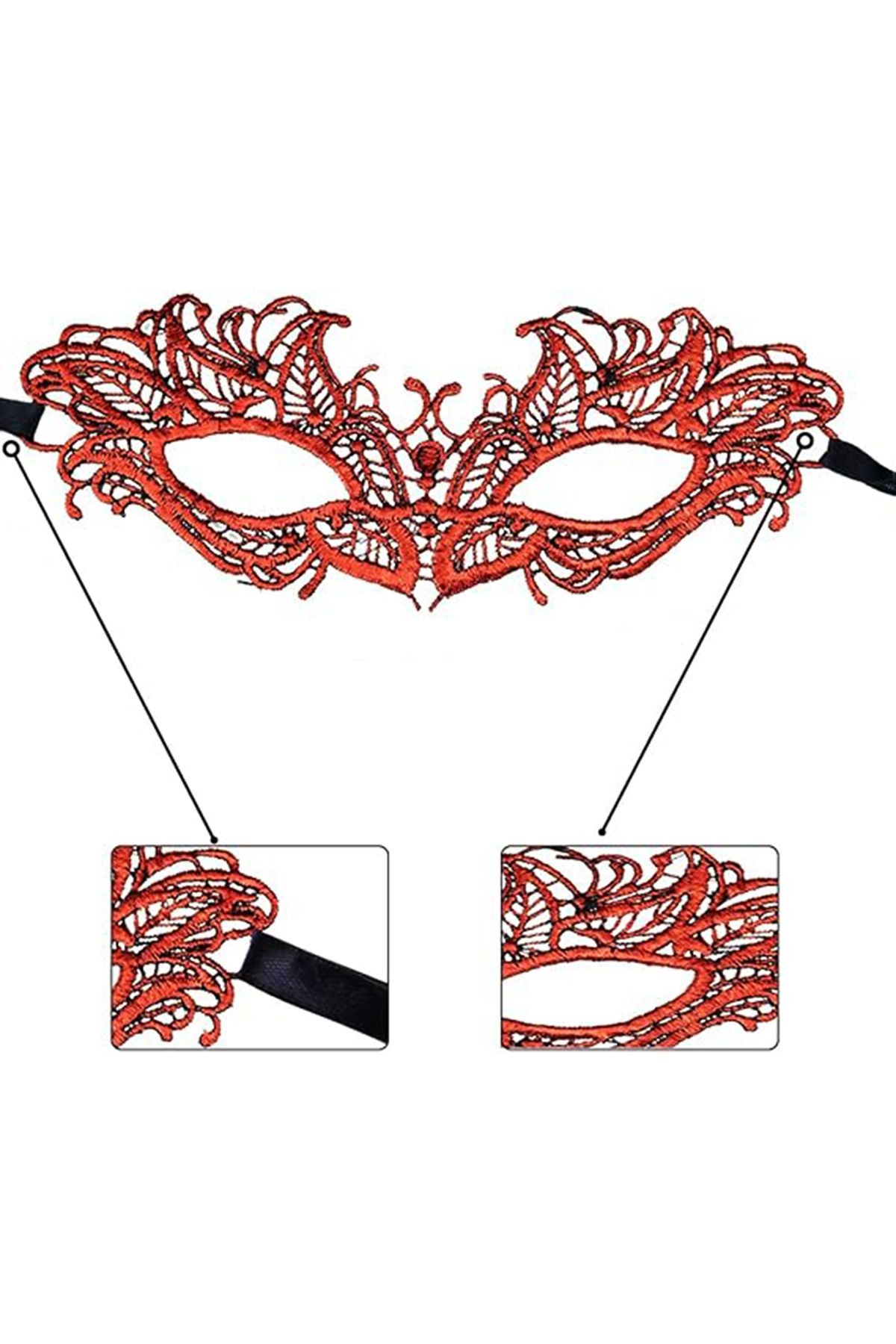 Kırmızı Dantel Masquerade Parti ve Balo Maskesi