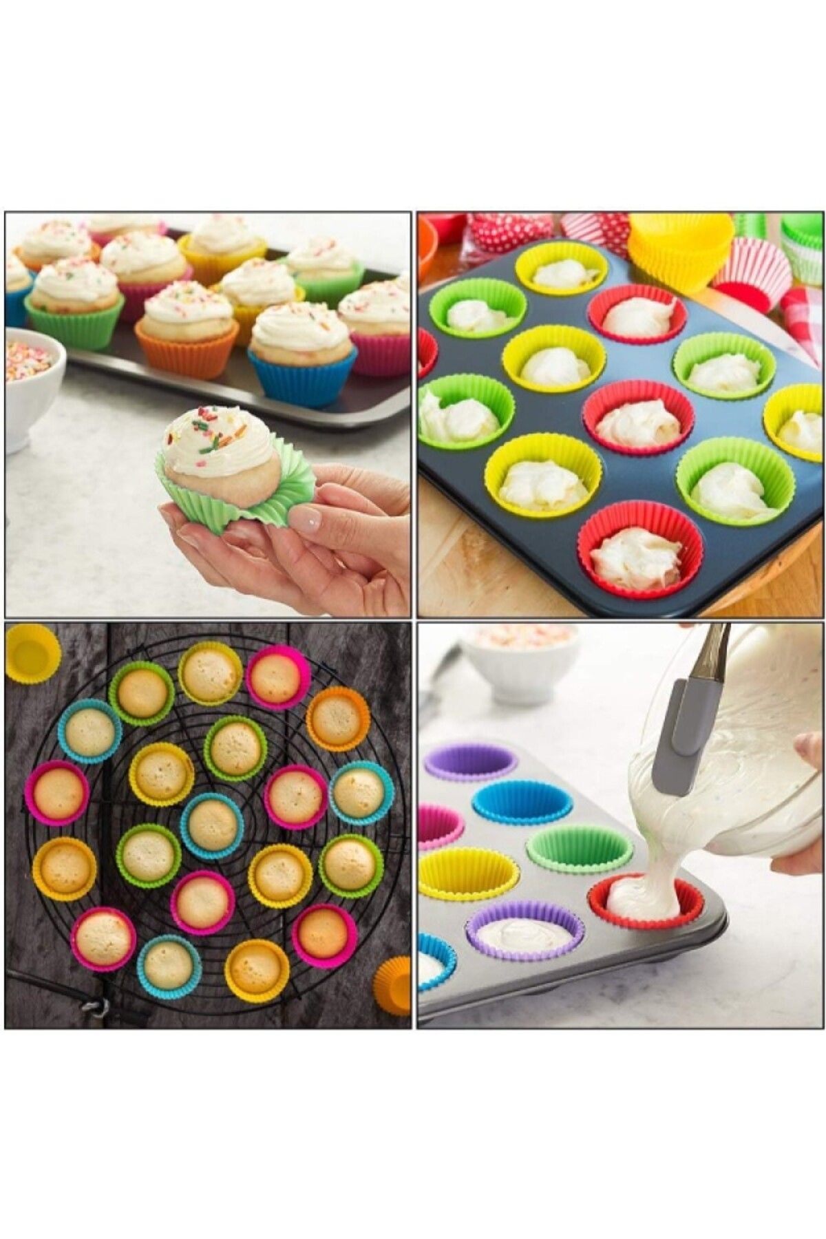 12'Li Silikon Muffin Kalıbı mini kek cupcake kalıbı fırın airfry Fritöz pişirme kabı yanmaz yapışma