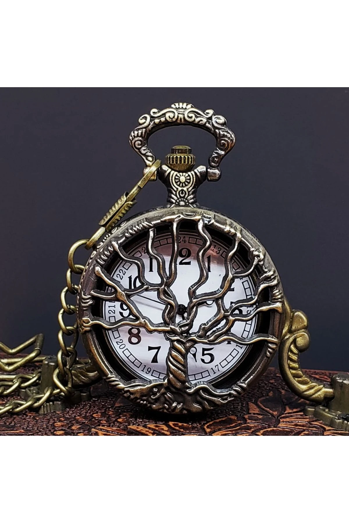 Hayat Ağacı Tasarımlı Antika Köstekli Cep Saati
