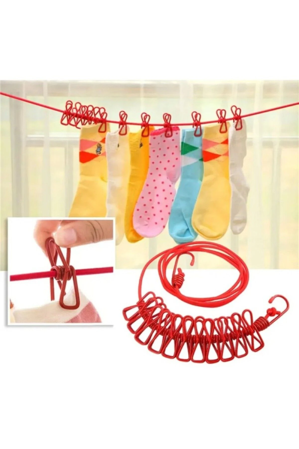 Taşınabilir Mandallı Çamaşır İpi - Pratik Askı İpi ve Kurutma Çözümü