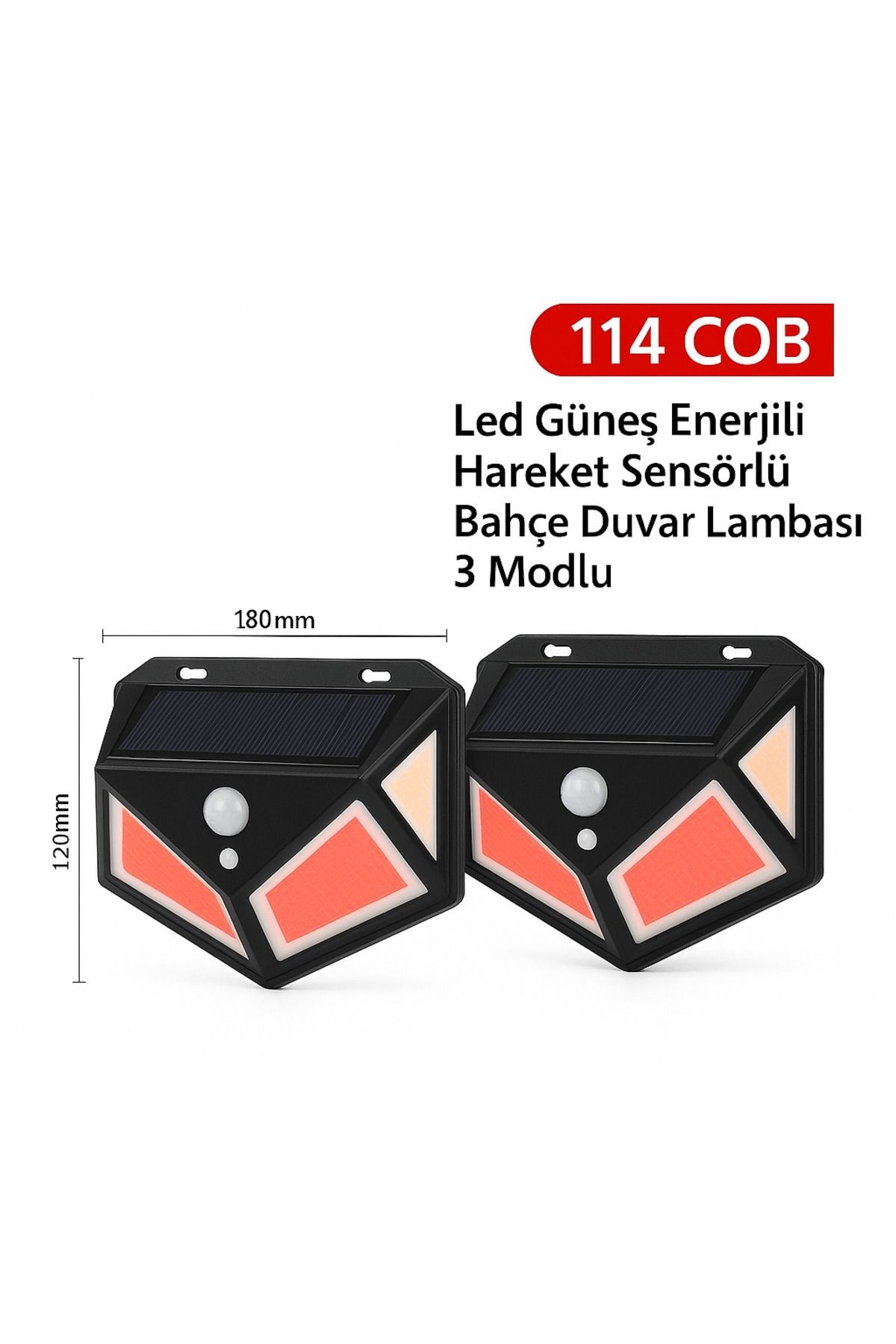 Hareket Sensörlü Bahçe Lambası 114 Led 3 Mod 2 Adet