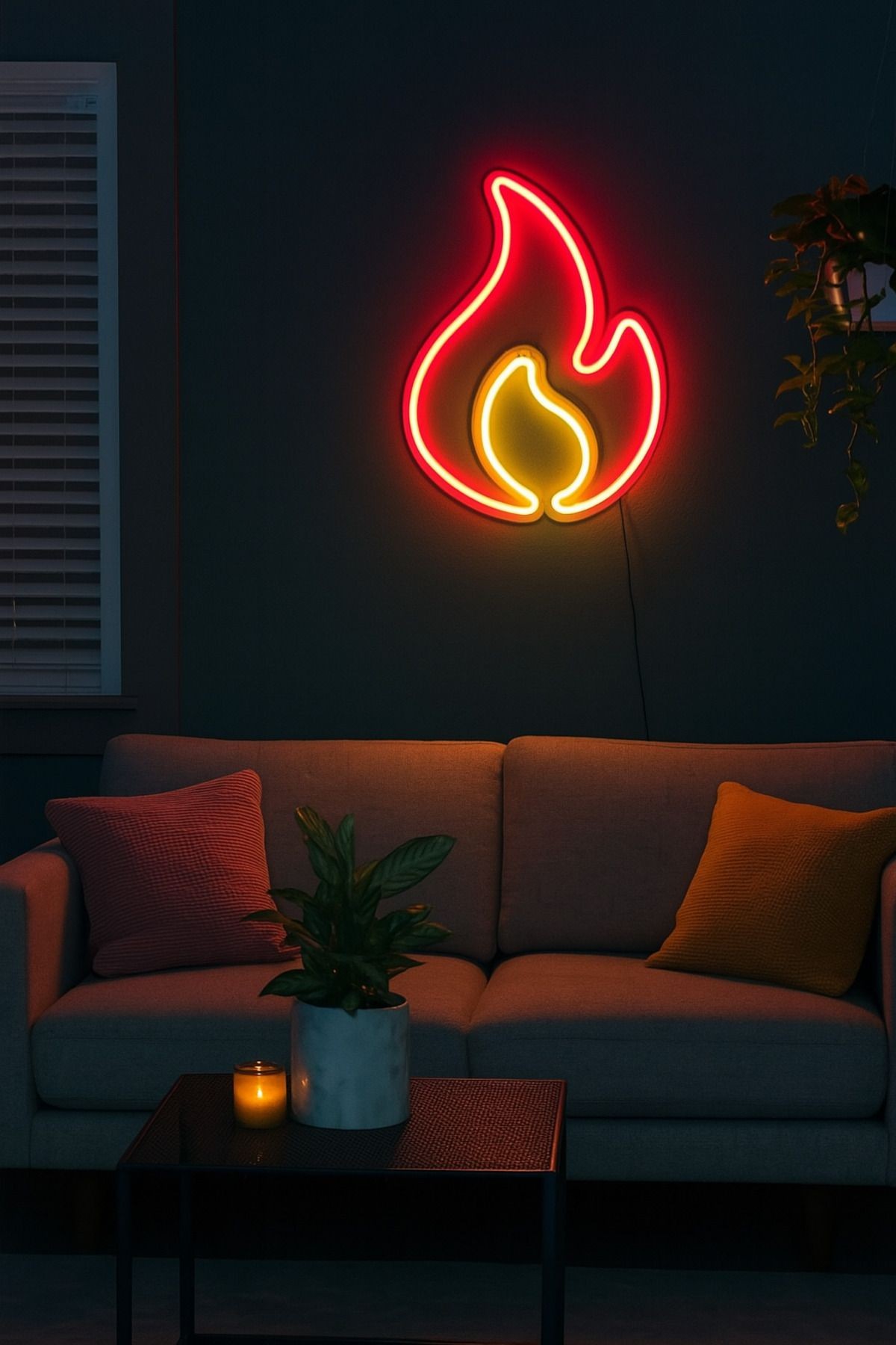 Duvara Asılabilir Neon Alev LED Işık - Dekoratif Gece Lambası