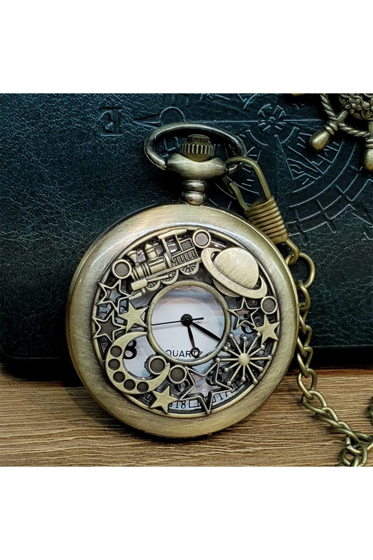 Vintage Astronomi Temalı Köstekli Cep Saati