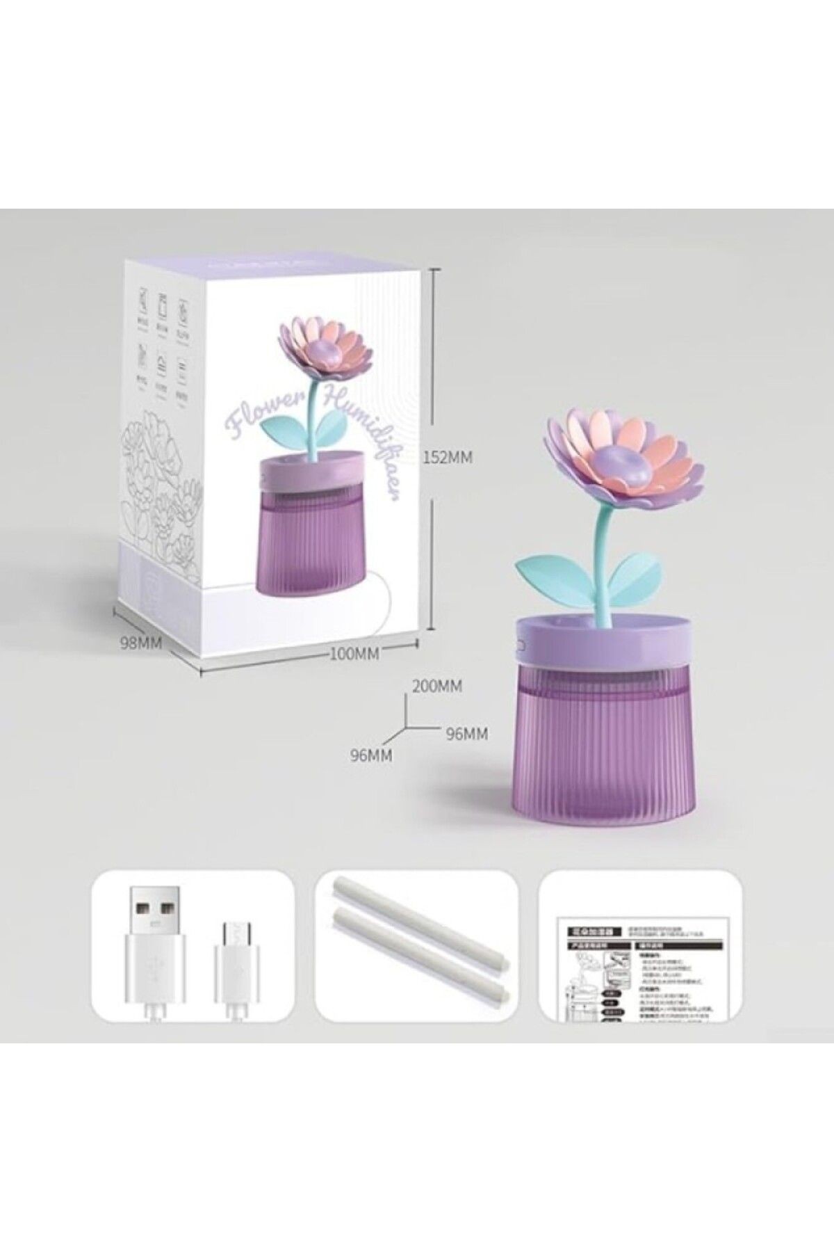 Çiçek Şeklinde USB Hava Nemlendirici LED Işıklı Aromaterapi Difüzör Uyumlu