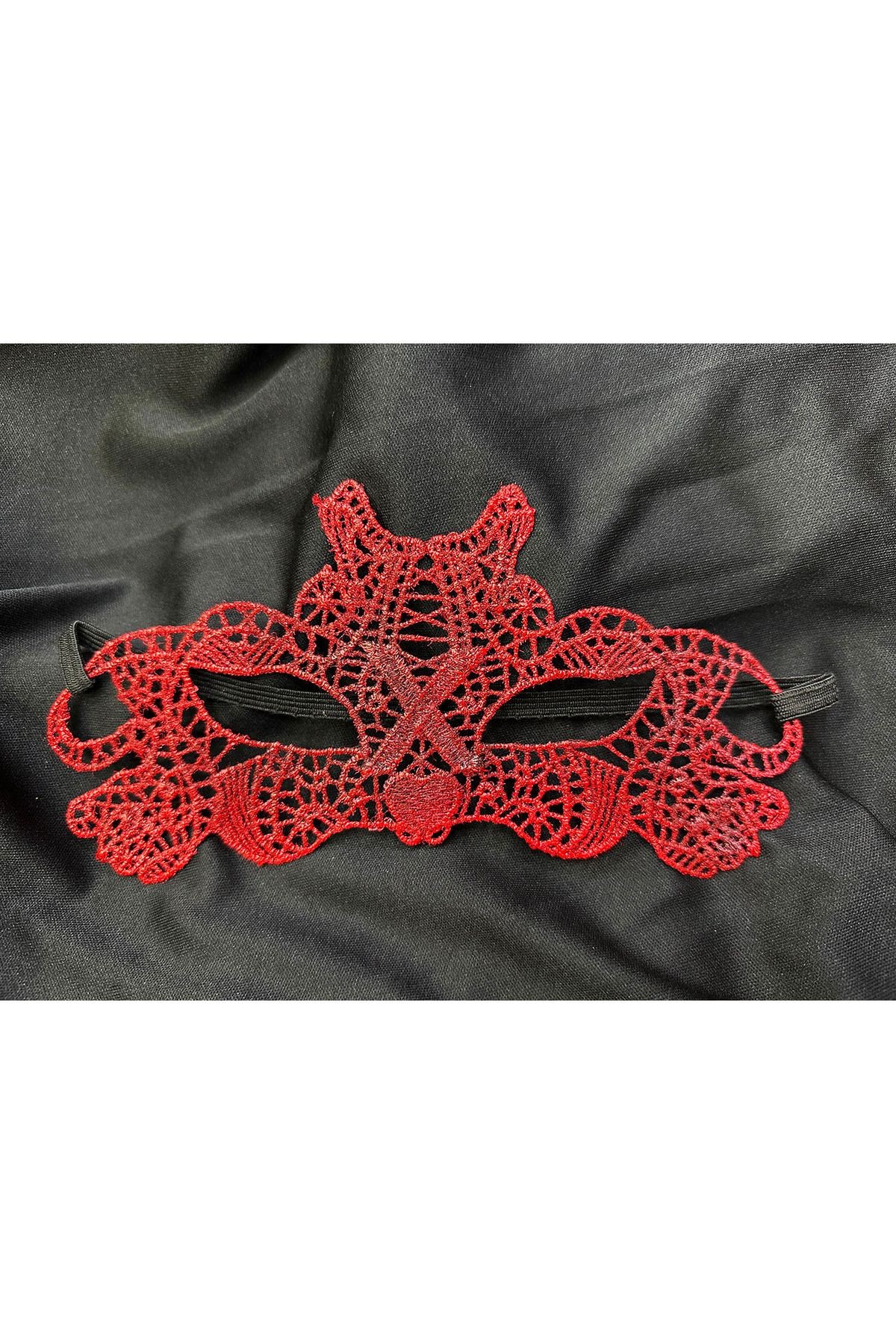 Kırmızı & Siyah Çift Taraflı Dantel Masquerade Maskesi