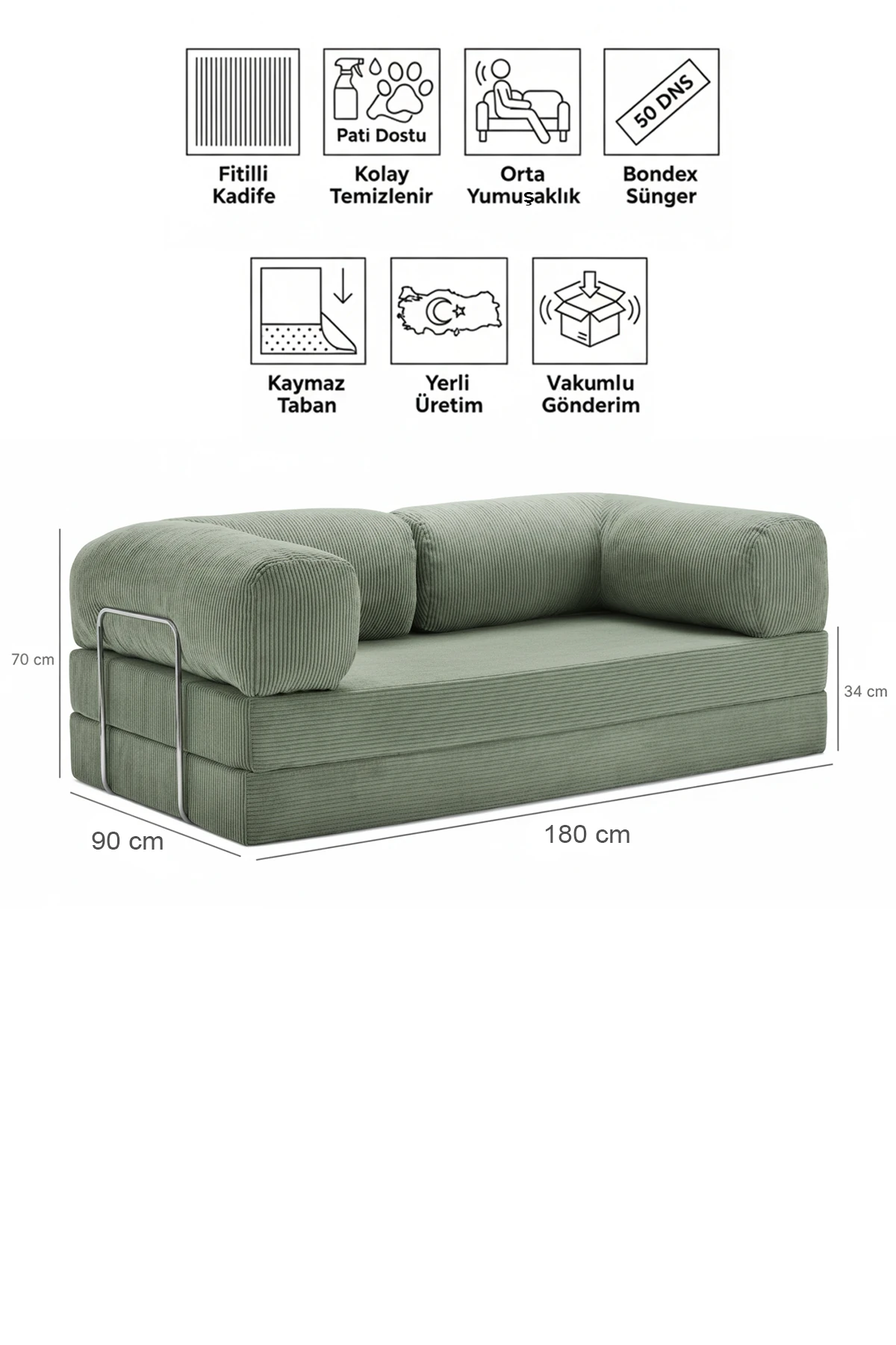 90x180cm Legom Aktivite Koltuğu & Yatak & Çok Amaçlı Tamamen Sünger Koltuk - Yeşil