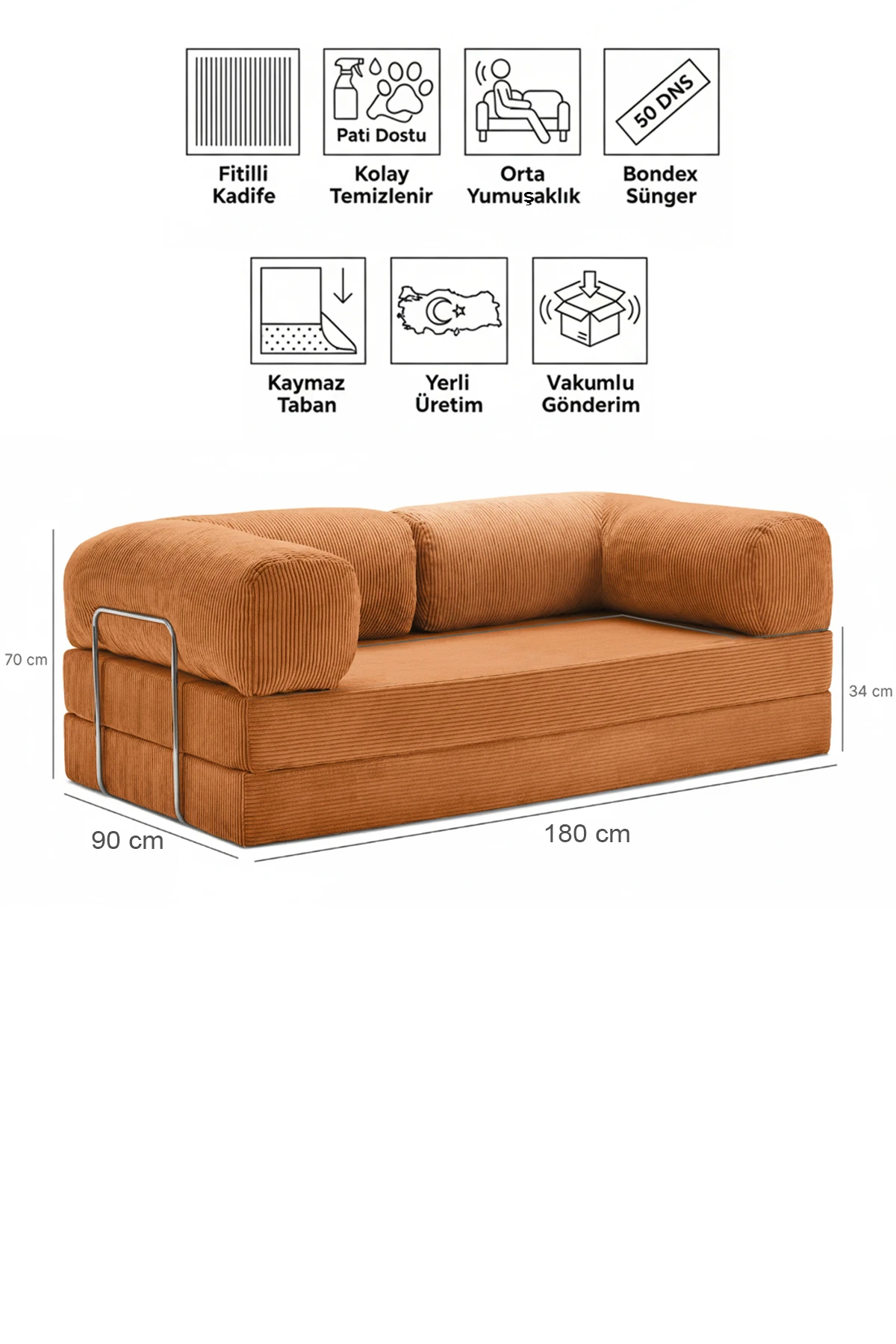 90x180cm Legom Aktivite Koltuğu & Yatak & Çok Amaçlı Tamamen Sünger Koltuk - Turuncu