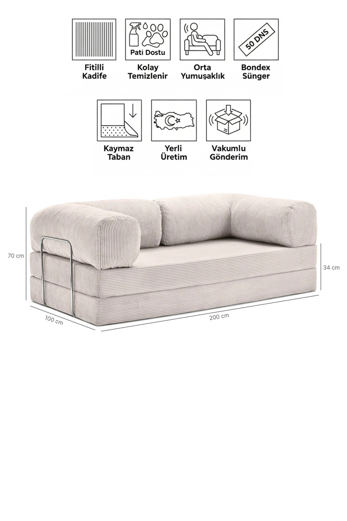 90x180cm Legom Aktivite Koltuğu & Yatak & Çok Amaçlı Tamamen Sünger Koltuk - Krem