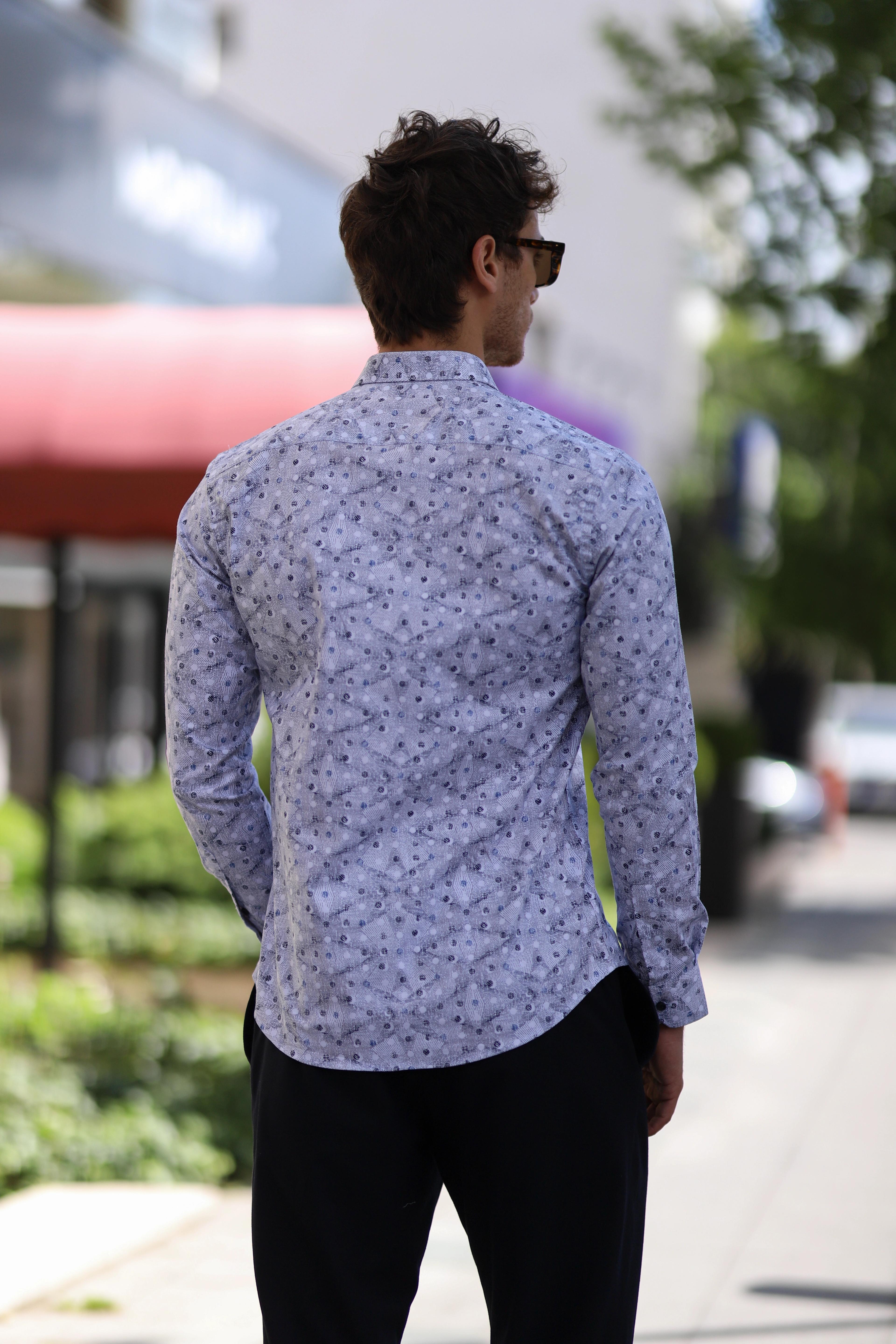 Slim Fit Çıtçıtlı Baskılı Likra Gömlek