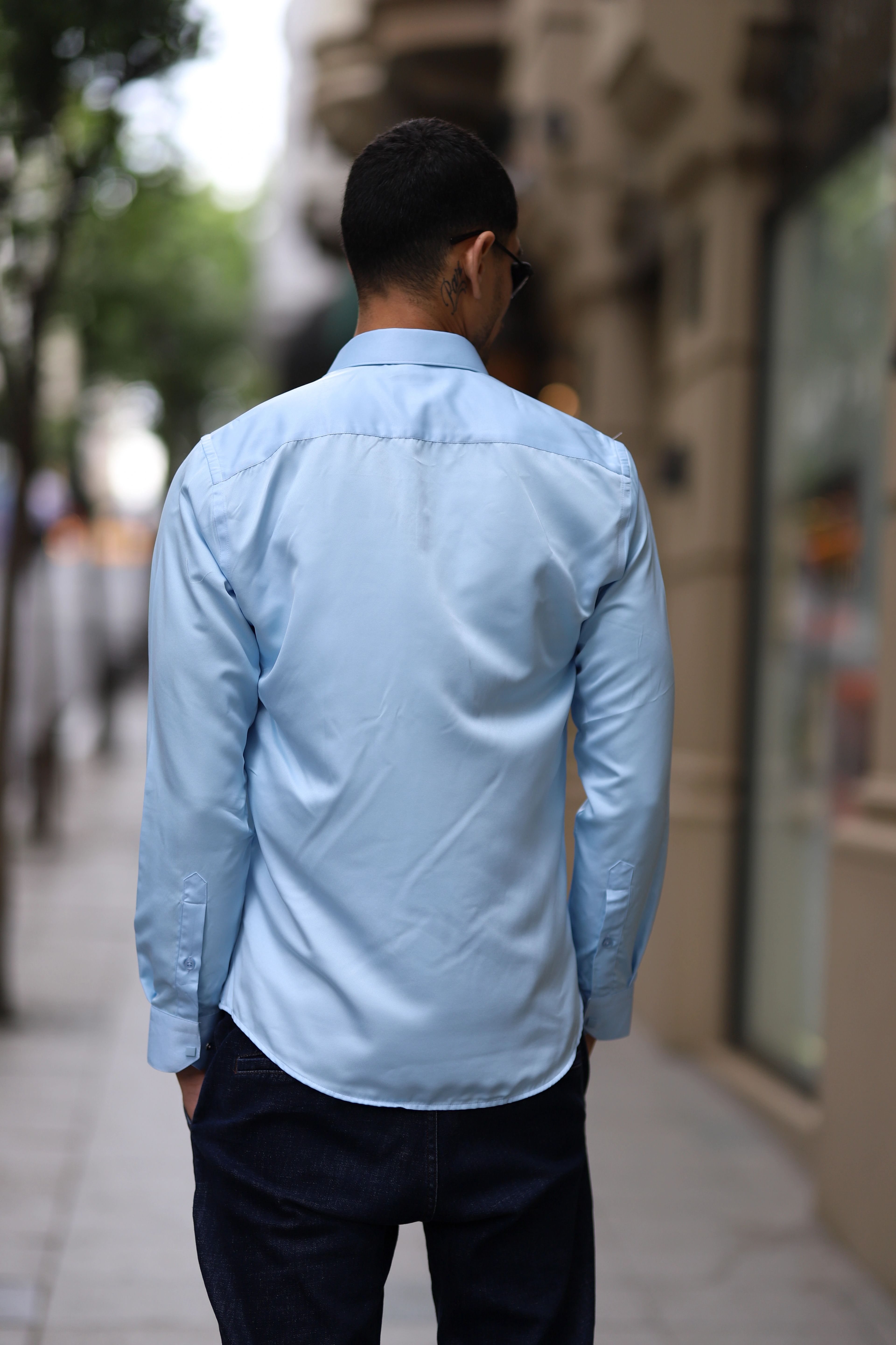 Slim Fit Çıtçıtlı Saten Gömlek