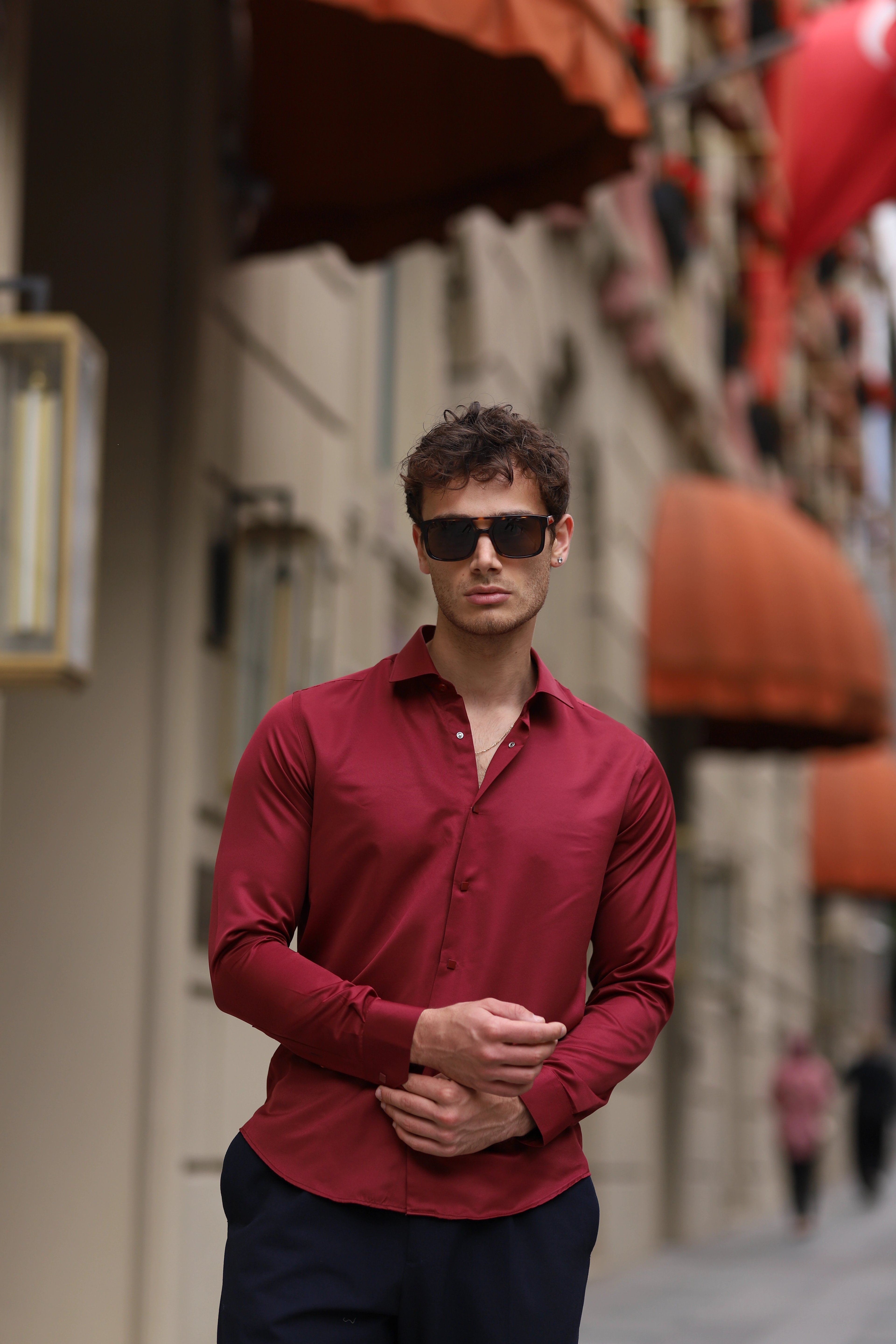 Slim Fit Çıtçıtlı Saten Gömlek