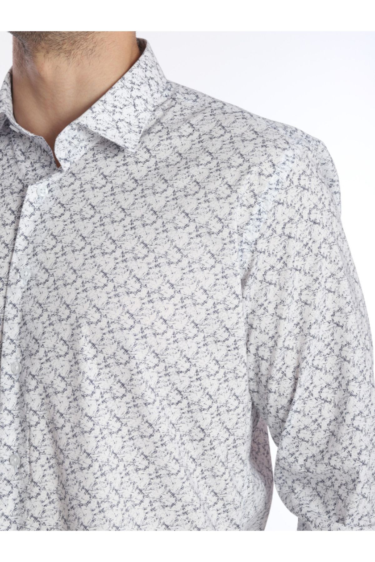 Slim Fit Baskılı Likra Gömlek